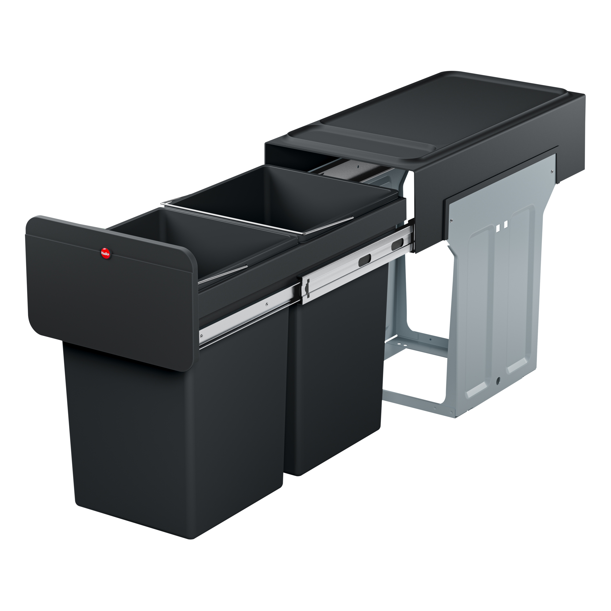2 trash cans in 1 .Install if L/R cabinet doors, Capacity 7.5 Gal, Model# - Hailo 9204016050