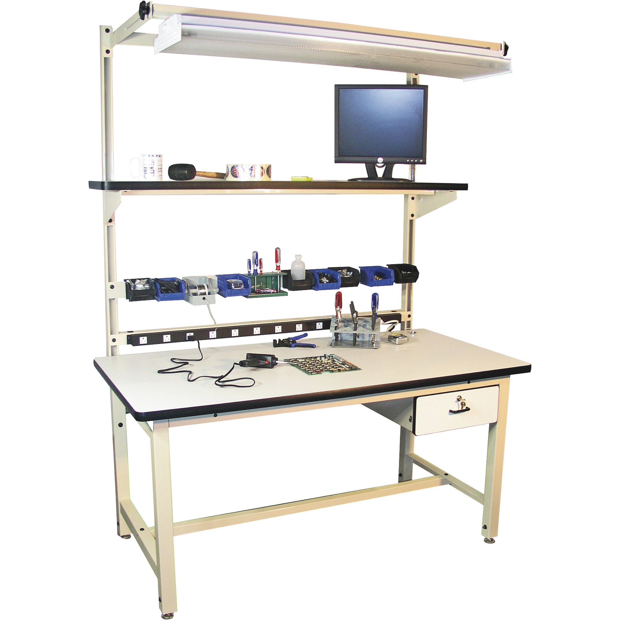 Pro-Line Plastic Laminate and Steel Workbench Kit, White/Beige, 60Inch W x 30Inch D x 30-36Inch H, Model A