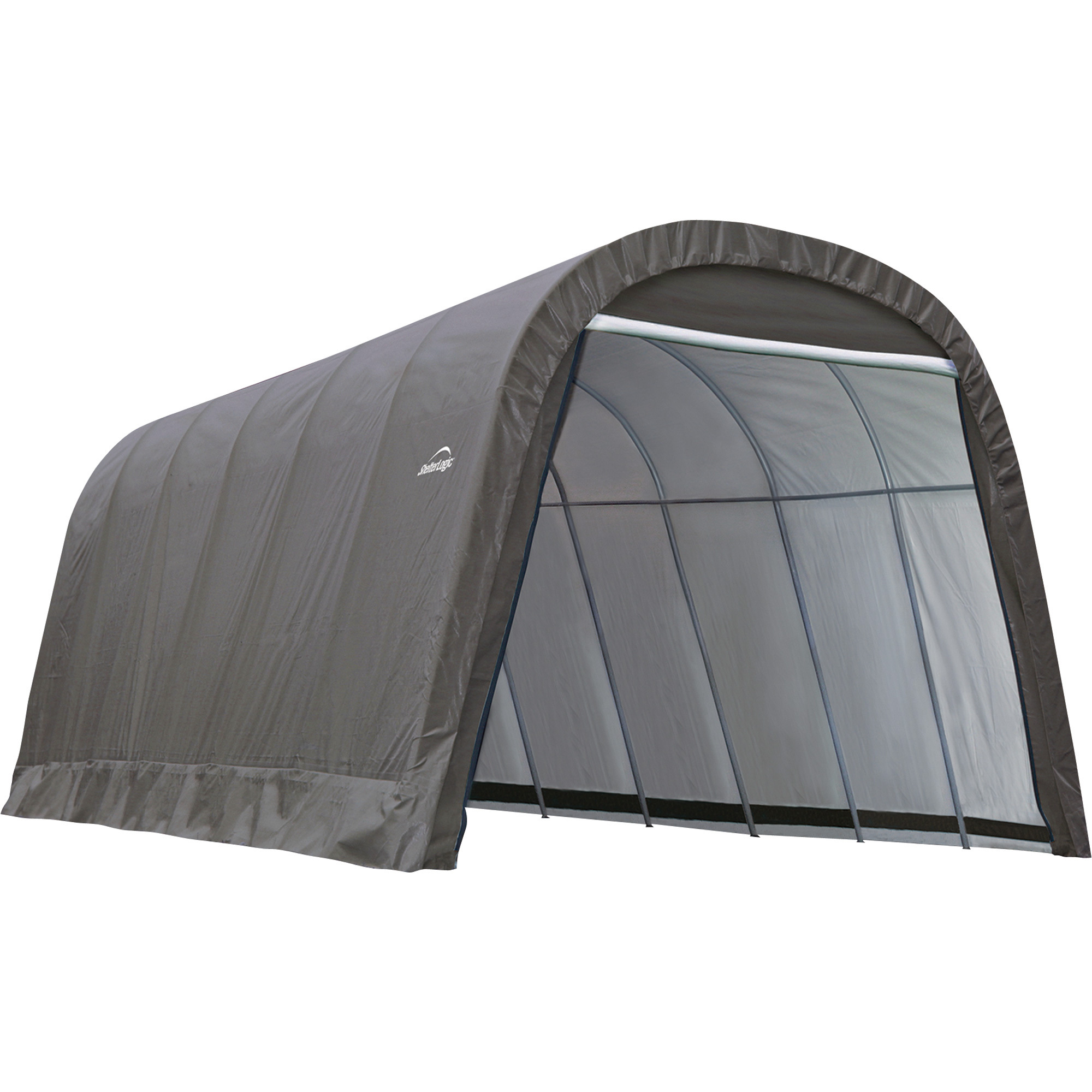 ShelterLogic 12-Ft.W Round-Style Instant Garage, 24ft.L x 12ft.W x 10ft.H, 1 5/8Inch Frame, Gray, Model 74332