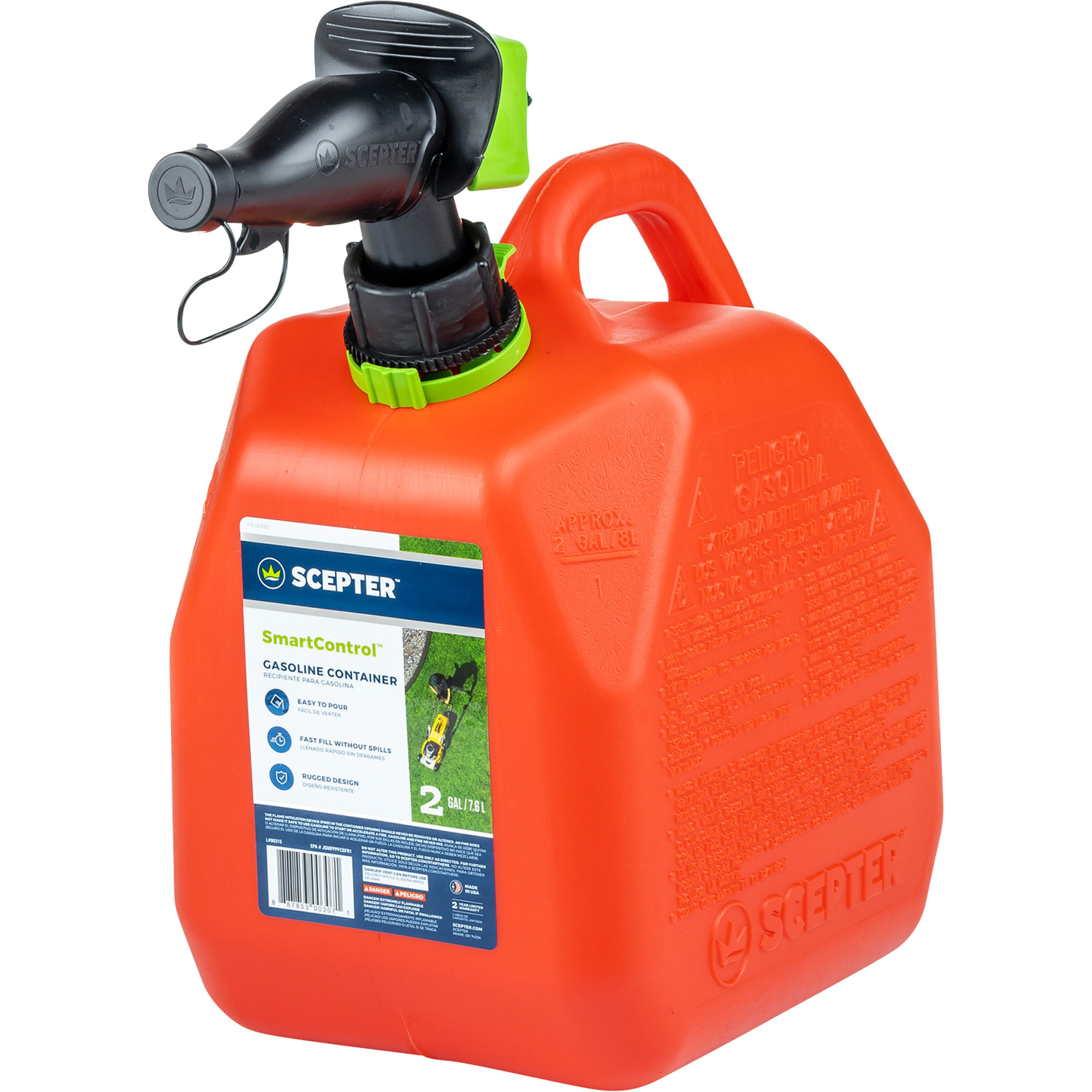 Scepter Smart Control Gasoline Fuel Can, 2-Gallon, Red, Model FR1G201