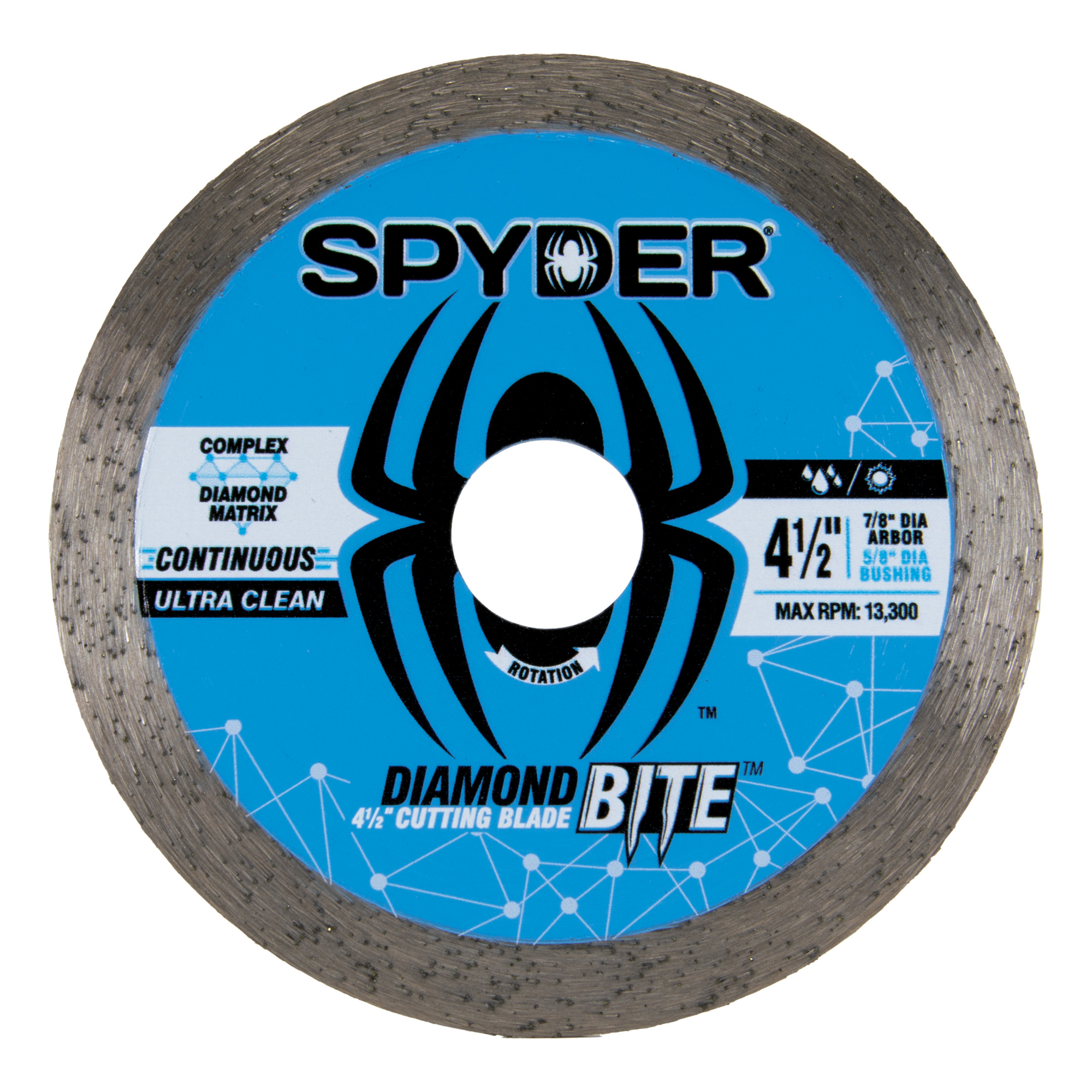 4-1/2in. Wet/Dry Continuous Diamond Bite Saw Blade, Blade Diameter 4 1/2 in, Included (qty.) 1 Model# - SPYDER 14101