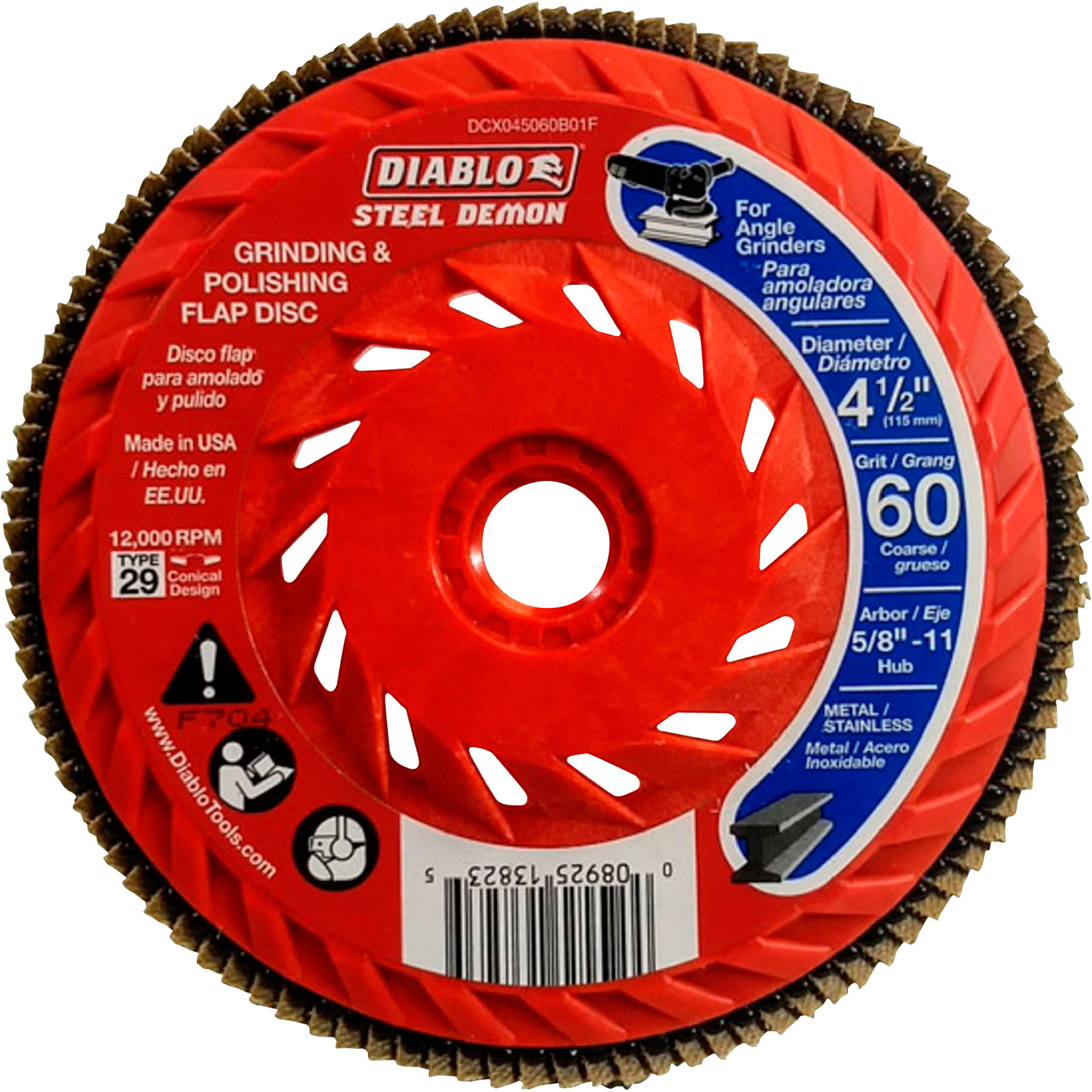 Diablo Speed Demon Flap Disc, 4 1/2Inch, 60 Grit Conical, Speed Hub, Model DCX045060B01F