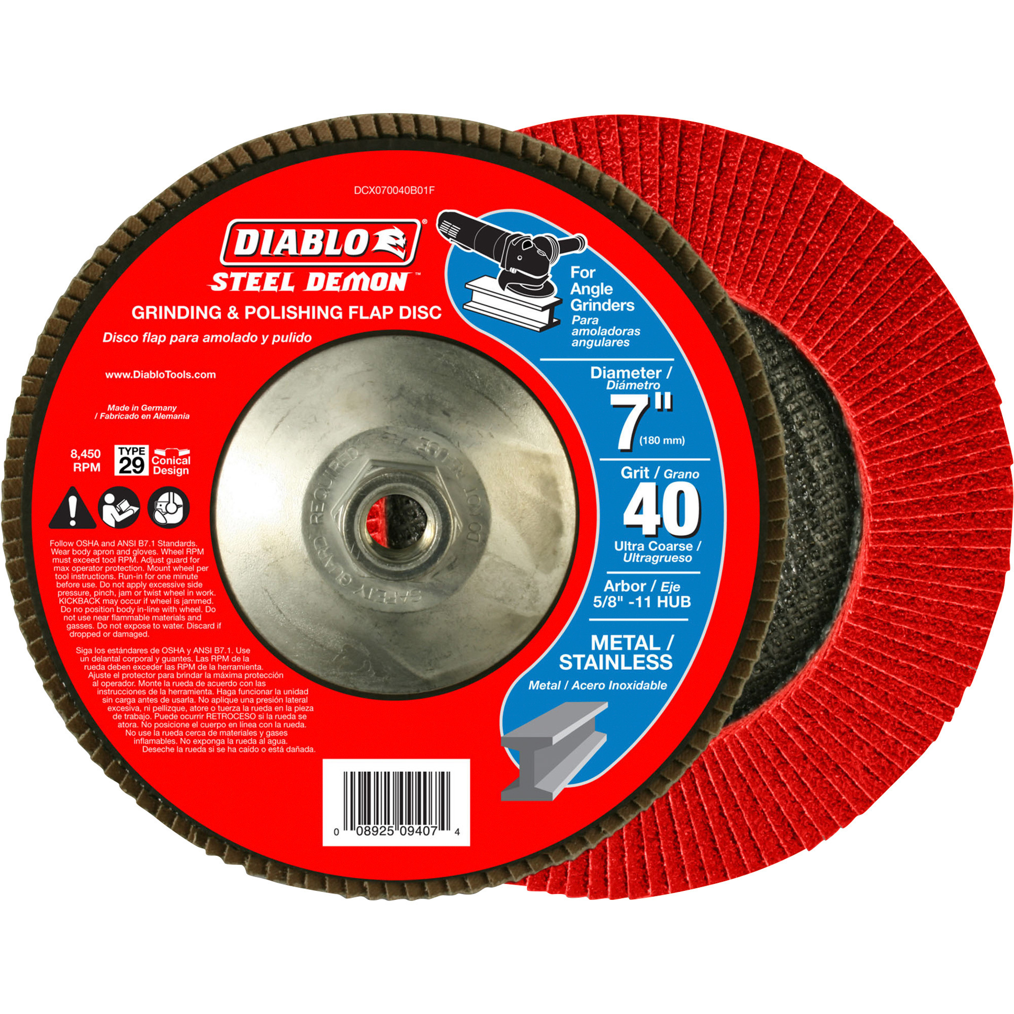 Diablo Steel Demon Flap Disc, 7Inch, 40 Grit Conical, With Hub, Model DCX070040B01F