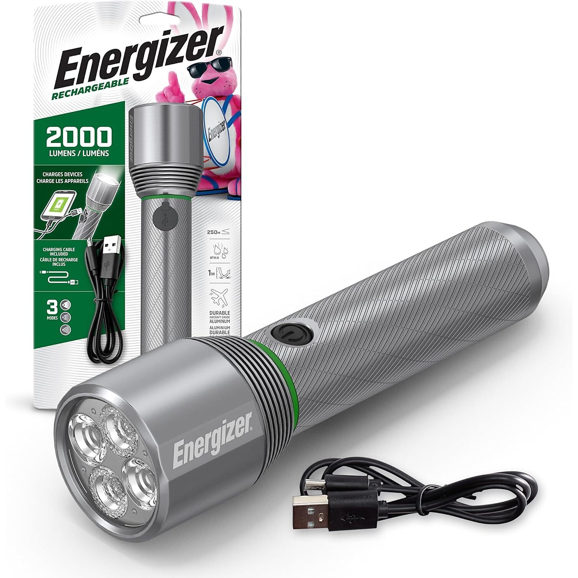Energizer Rechargeable LED Handheld Flashlight, 2000 Lumens, Model #ENPMHRL9W