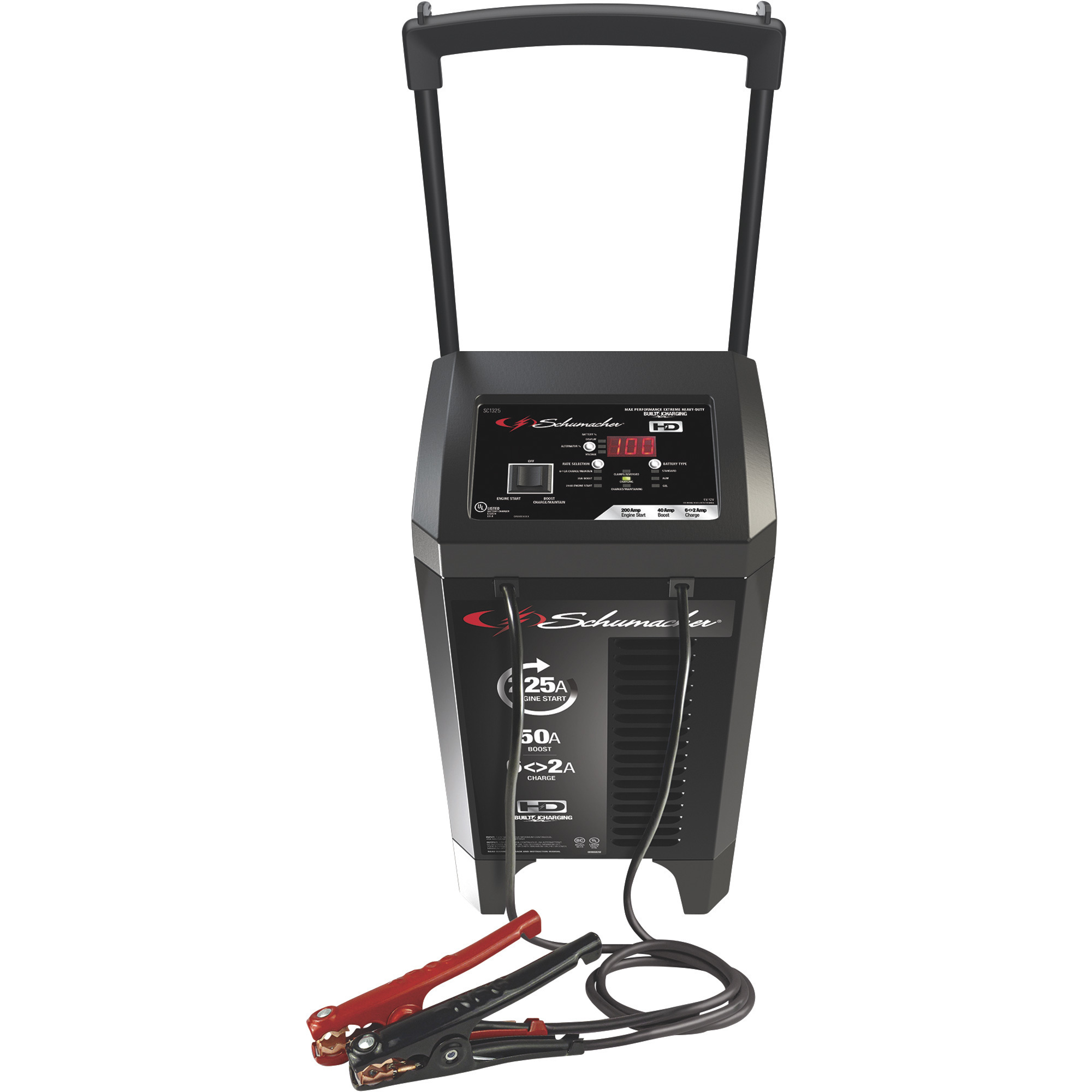 Schumacher Wheeled Battery Charger/Trickle Charger/Desulfator/Engine Starter, 250A Power, Digital Display, Overcharge Protection, Model SC1325