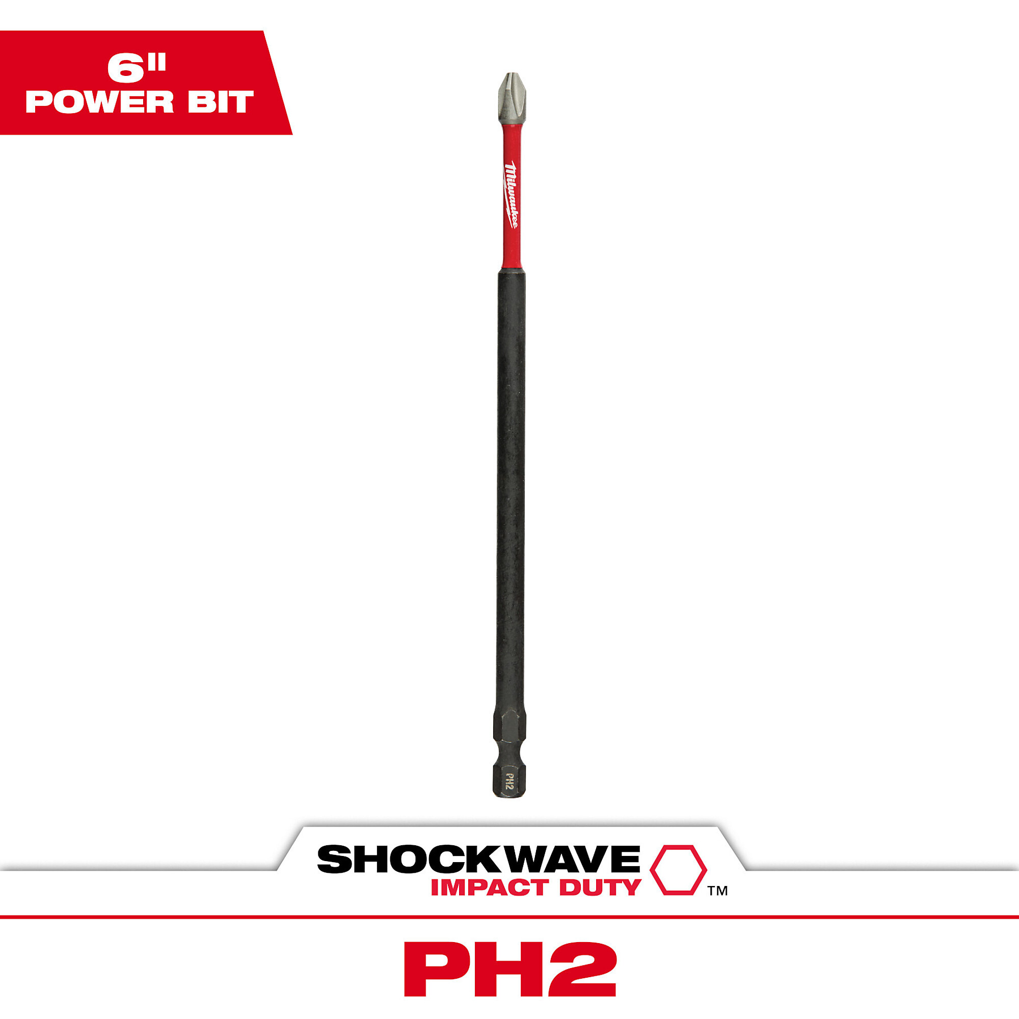 Milwaukee Shockwave Impact Duty Driver Bit, Phillips 6in. #2 Bit, Model# 48-32-4802