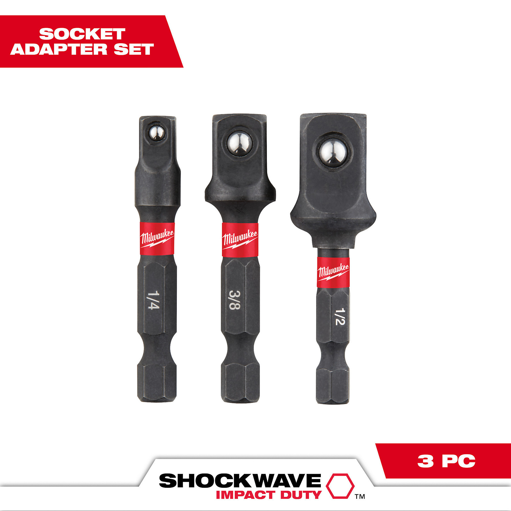 Milwaukee Shockwave Impact Duty Socket Adapter Set, 3-Piece, Model 48-32-5033