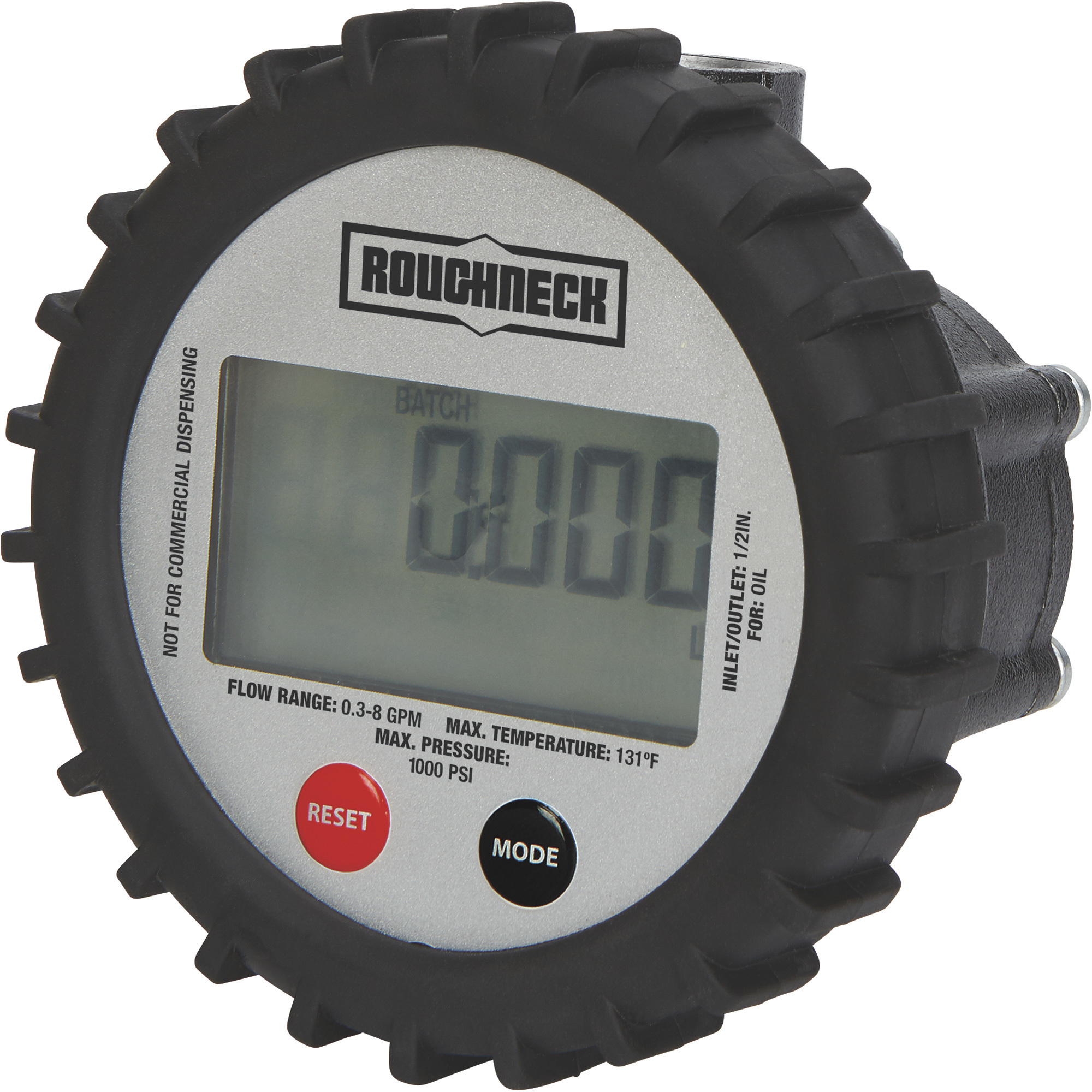 Roughneck Digital Oil Meter , 0.3-8 GPM, 1/2Inch Inlet/Outlet
