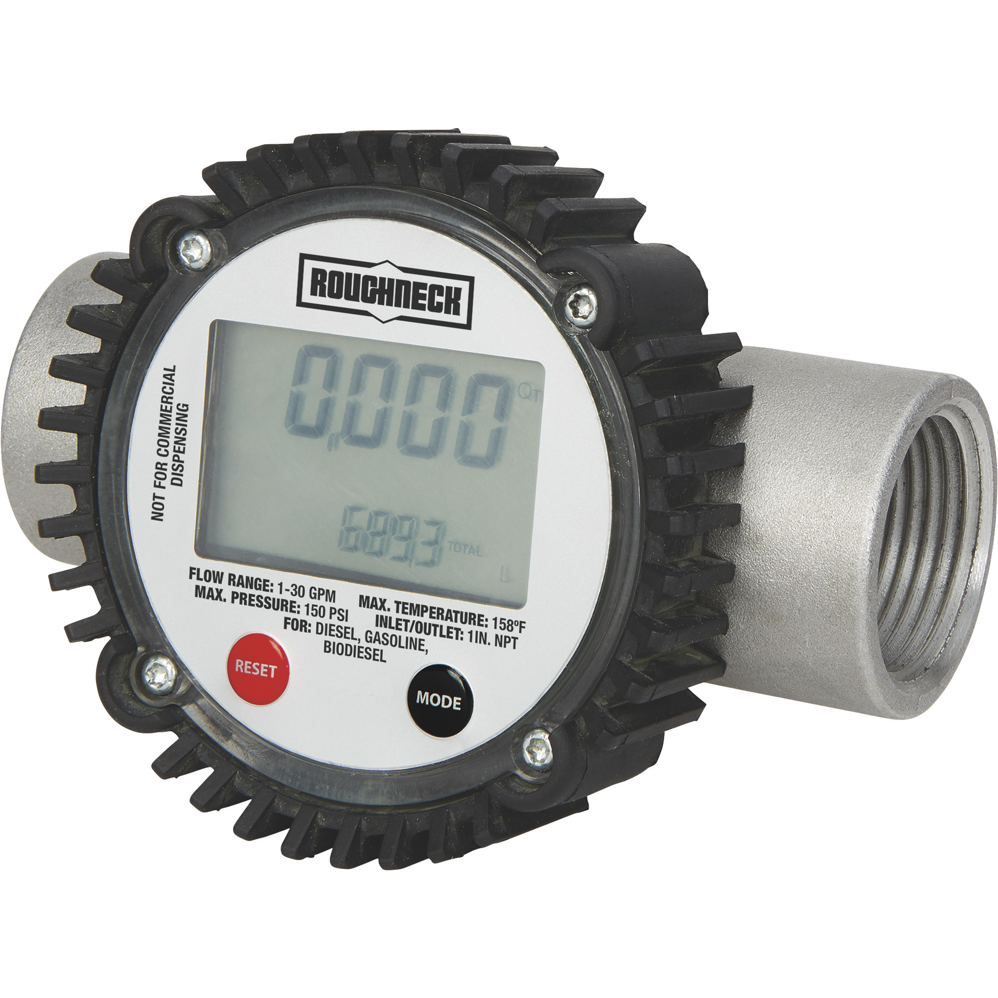 Roughneck Digital Fuel Meter, 1-30 GPM, 1Inch Inlet/Outlet