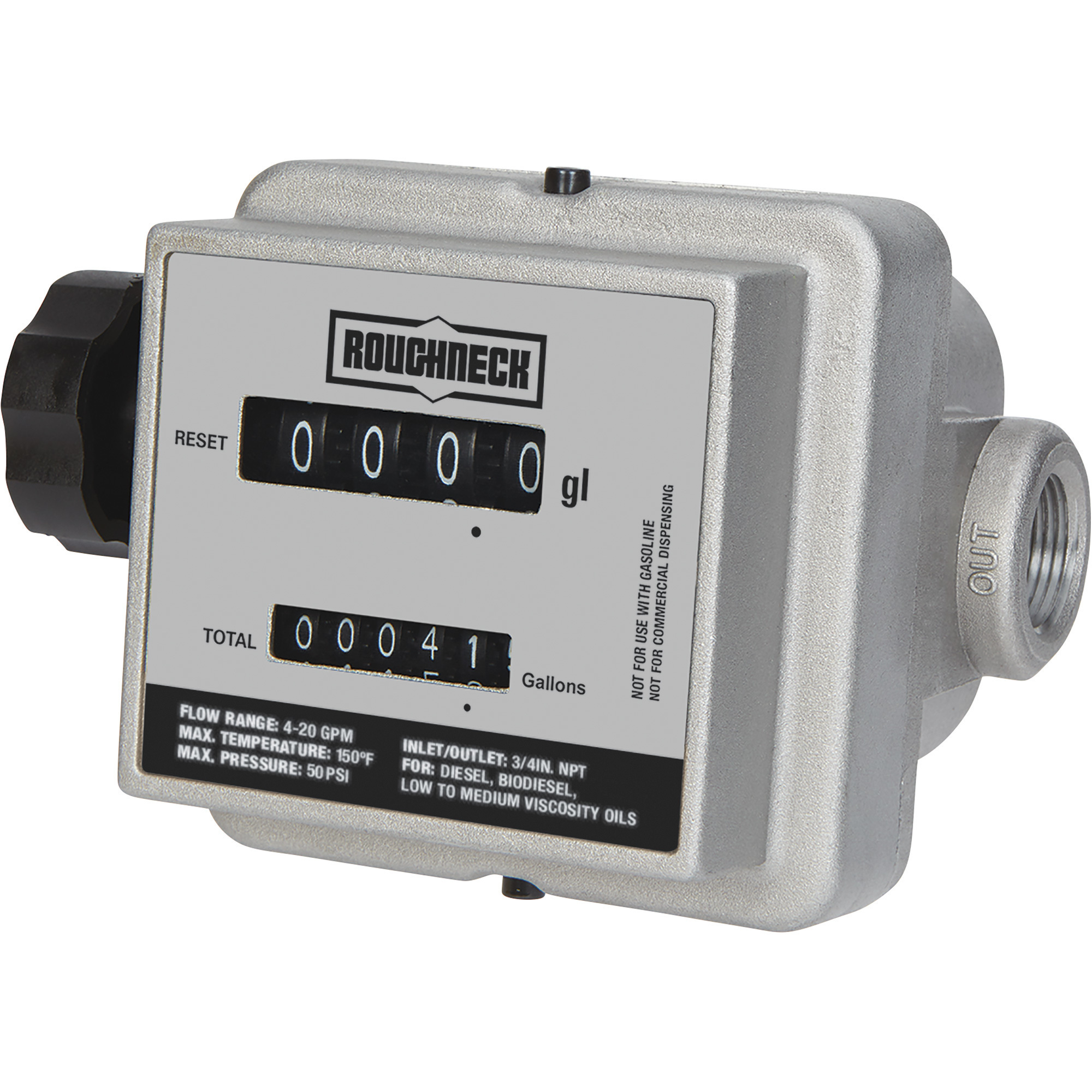 Roughneck Mechanical Fuel Meter, 4-20 GPM, 3/4Inch Inlet/Outlet