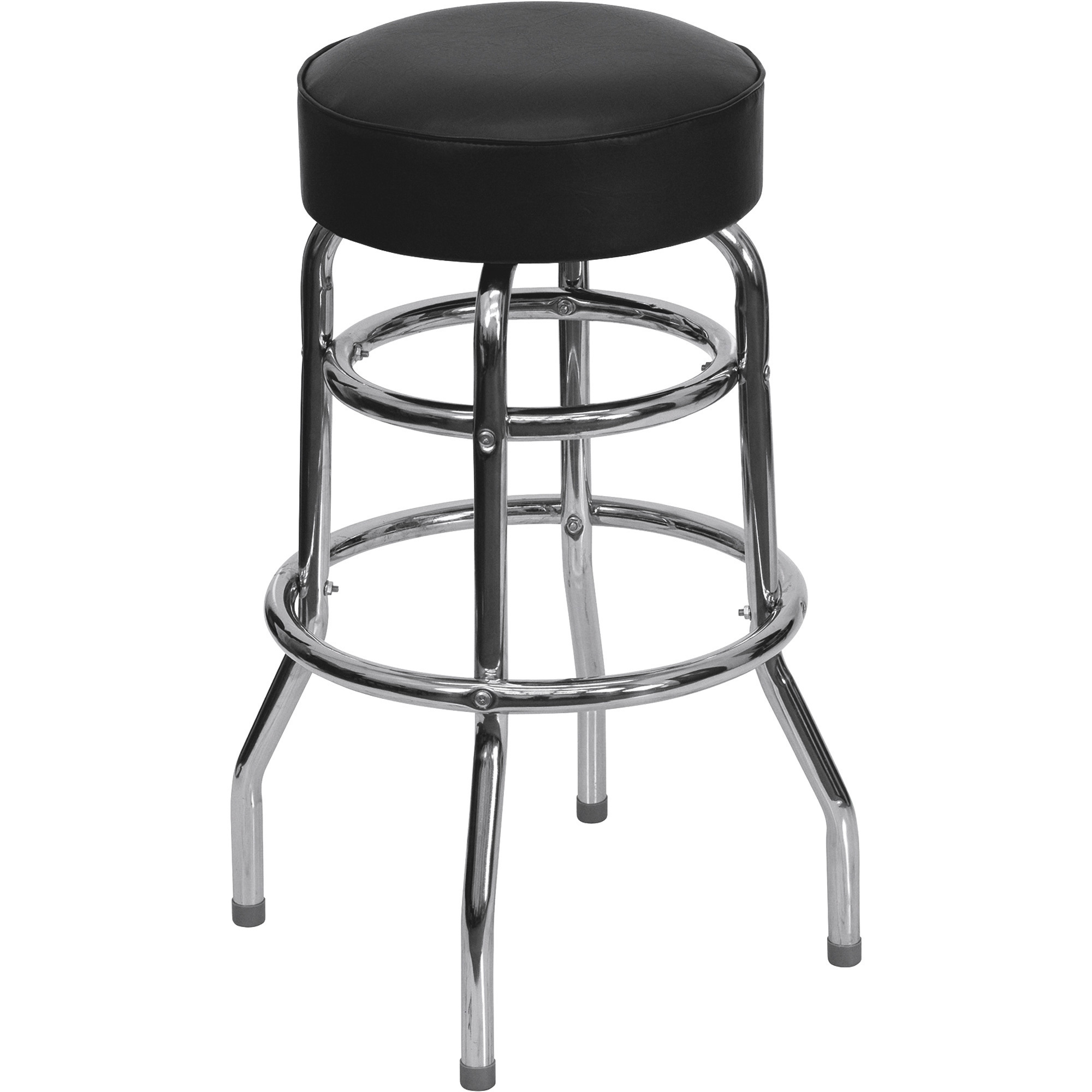 Flash Furniture Double Ring Chrome Bar Stool with Swivel Seat â Black Vinyl Seat, Model XUD100
