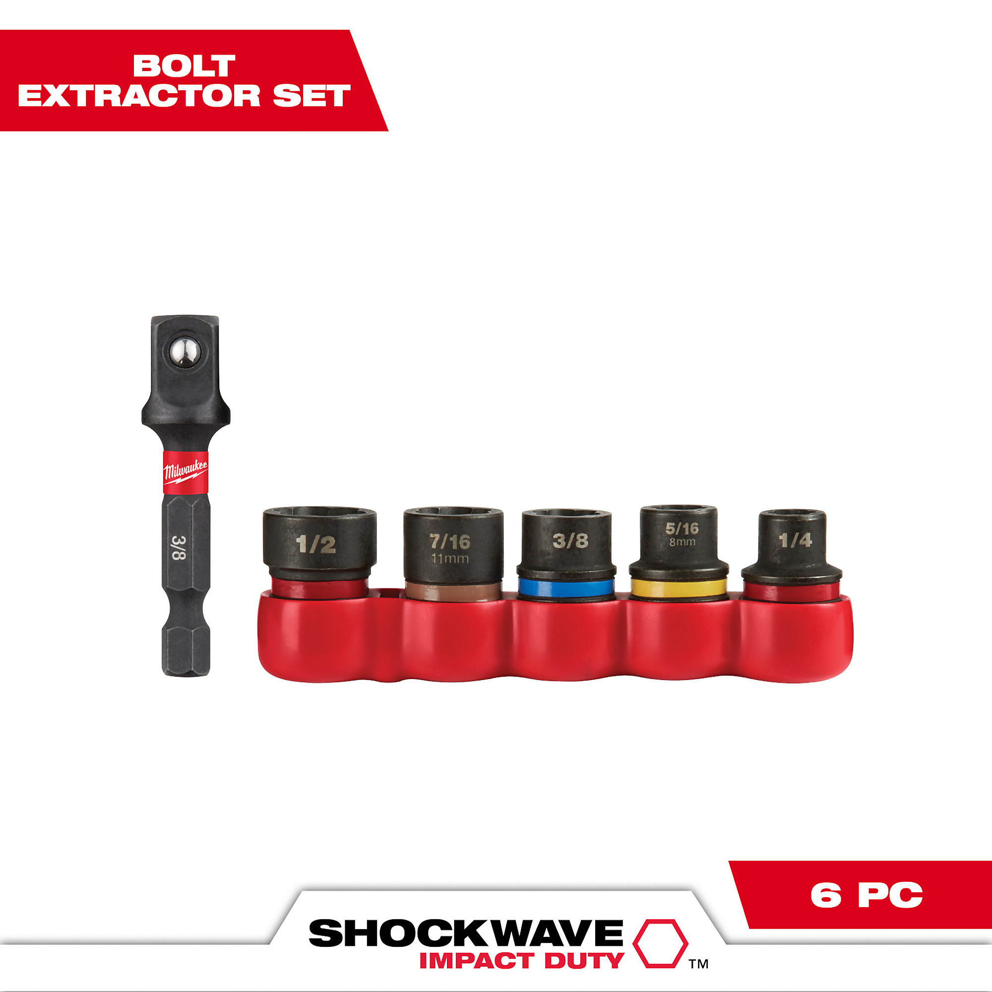 Milwaukee Shockwave Impact Duty Bolt Extractor Set, SAE/Metric, Model 48-32-8000