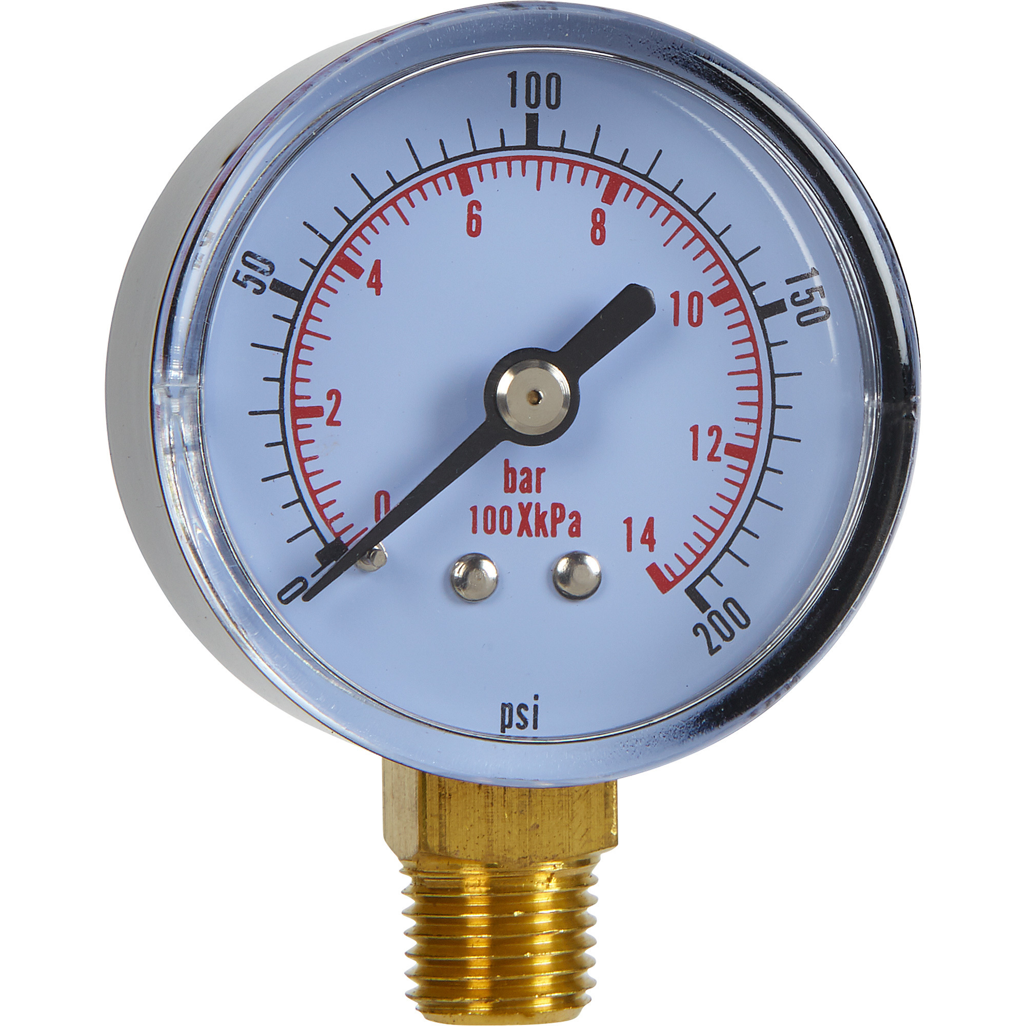 Klutch Air Pressure Gauge, 2Inch, Bottom Mount, 200 PSI