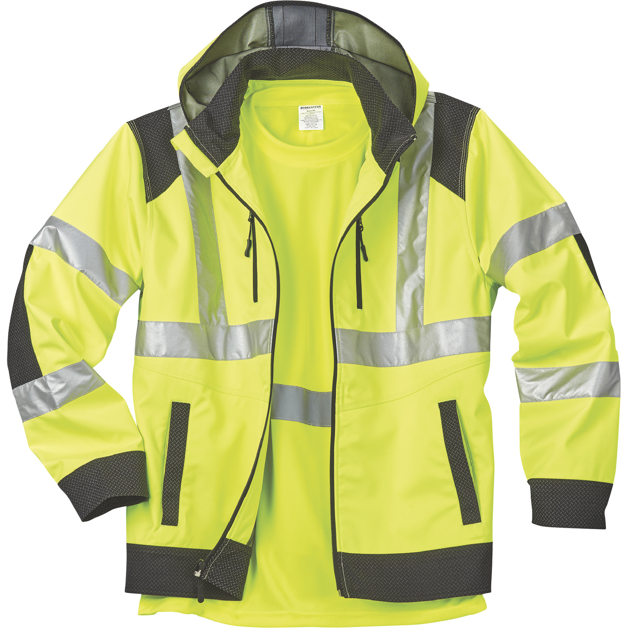 Gravel Gear Menâs Class 3 High Visibility 7.1-Oz. Hooded Waterproof Work Jacket â Lime, Large