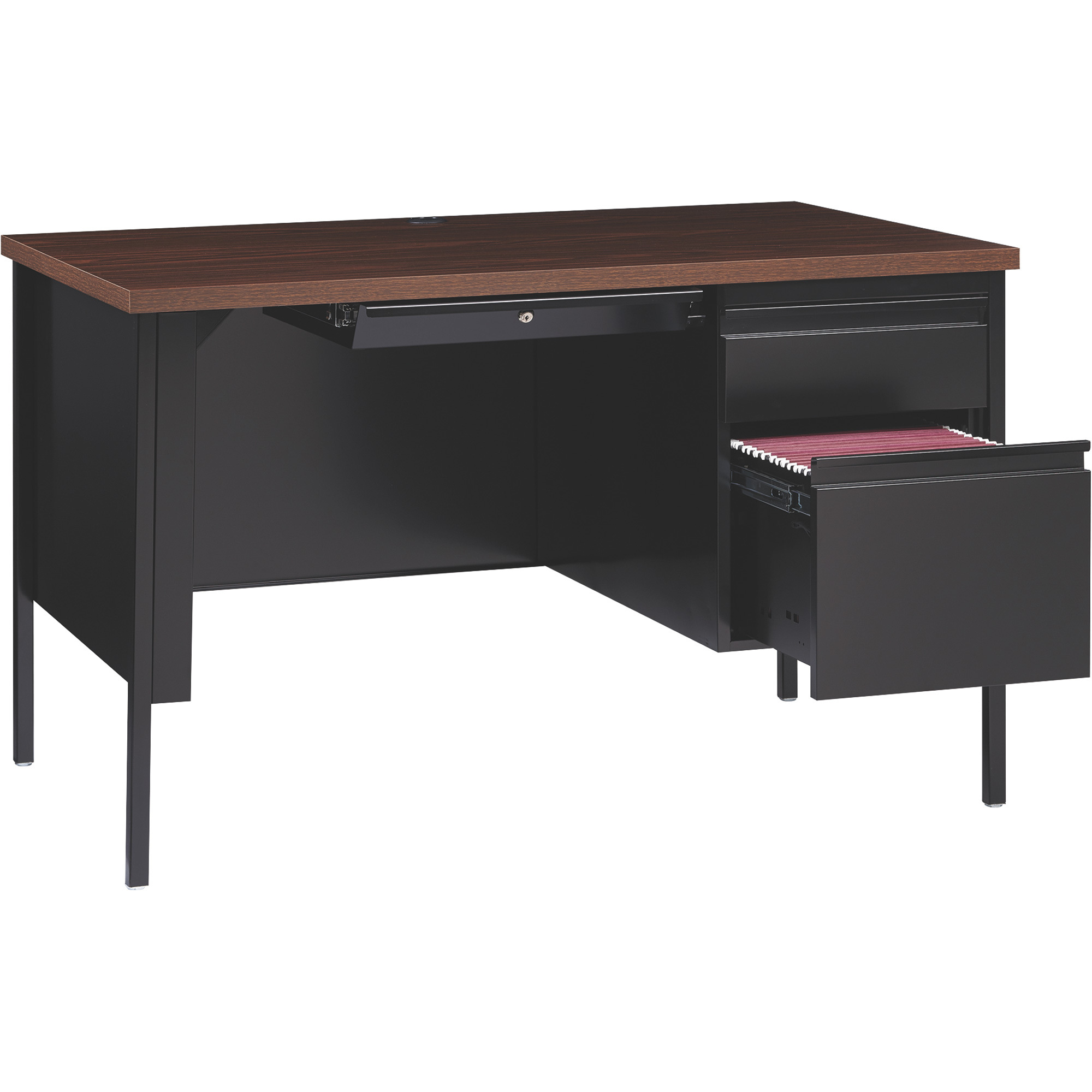 Traditional Pedestal Desk — Black/Walnut, 48Inch W x 30Inch D x 29 1/2Inch H, Model - Hirsh Industries 20092