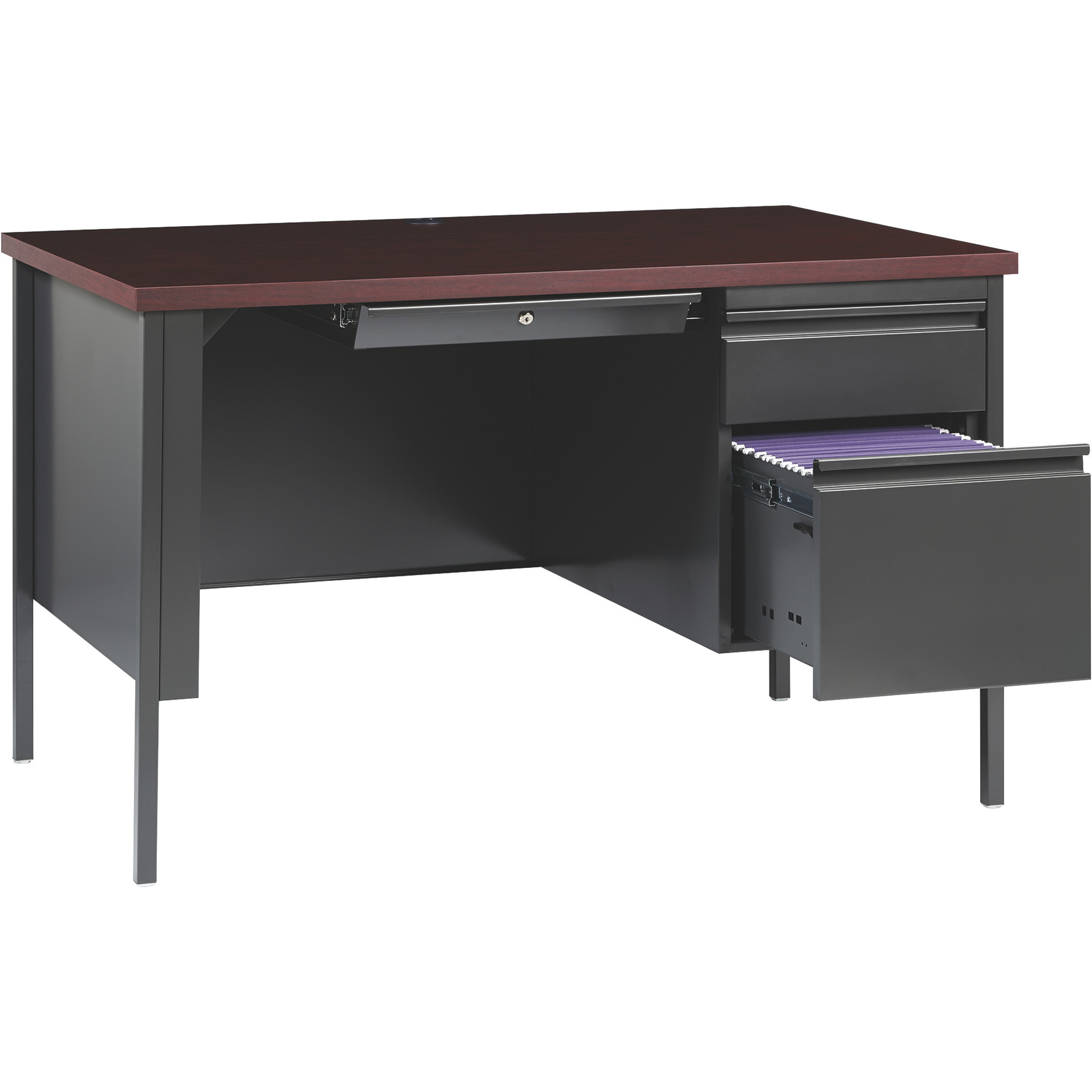 Hirsh Industries Traditional Pedestal Desk â Charcoal/Mahogany, 48Inch W x 30Inch D x 29 1/2Inch H, Model 20093