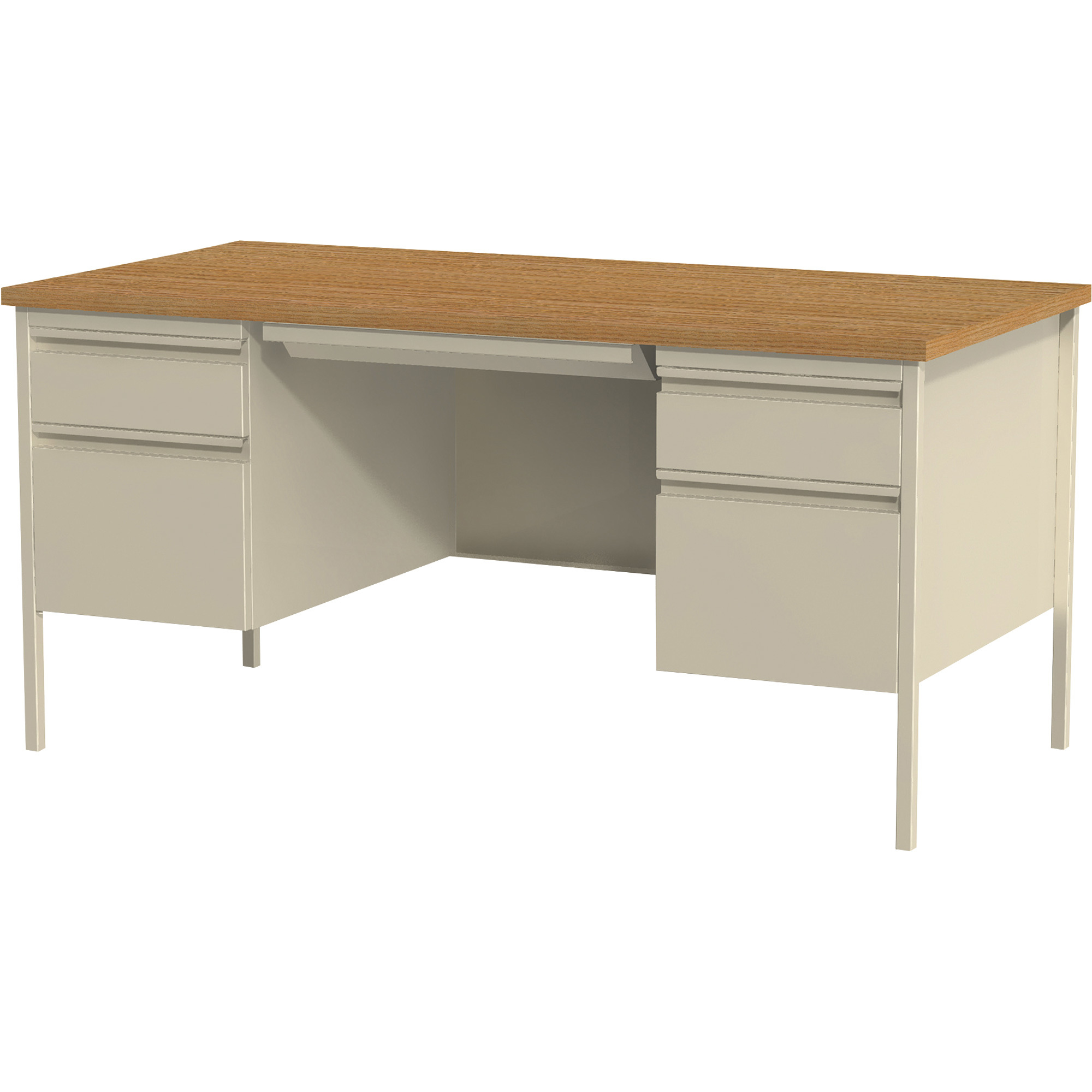 Traditional Pedestal Desk — Putty/Oak, 66Inch W x 30Inch D x 29 1/2Inch H, Model - Hirsh Industries 20100