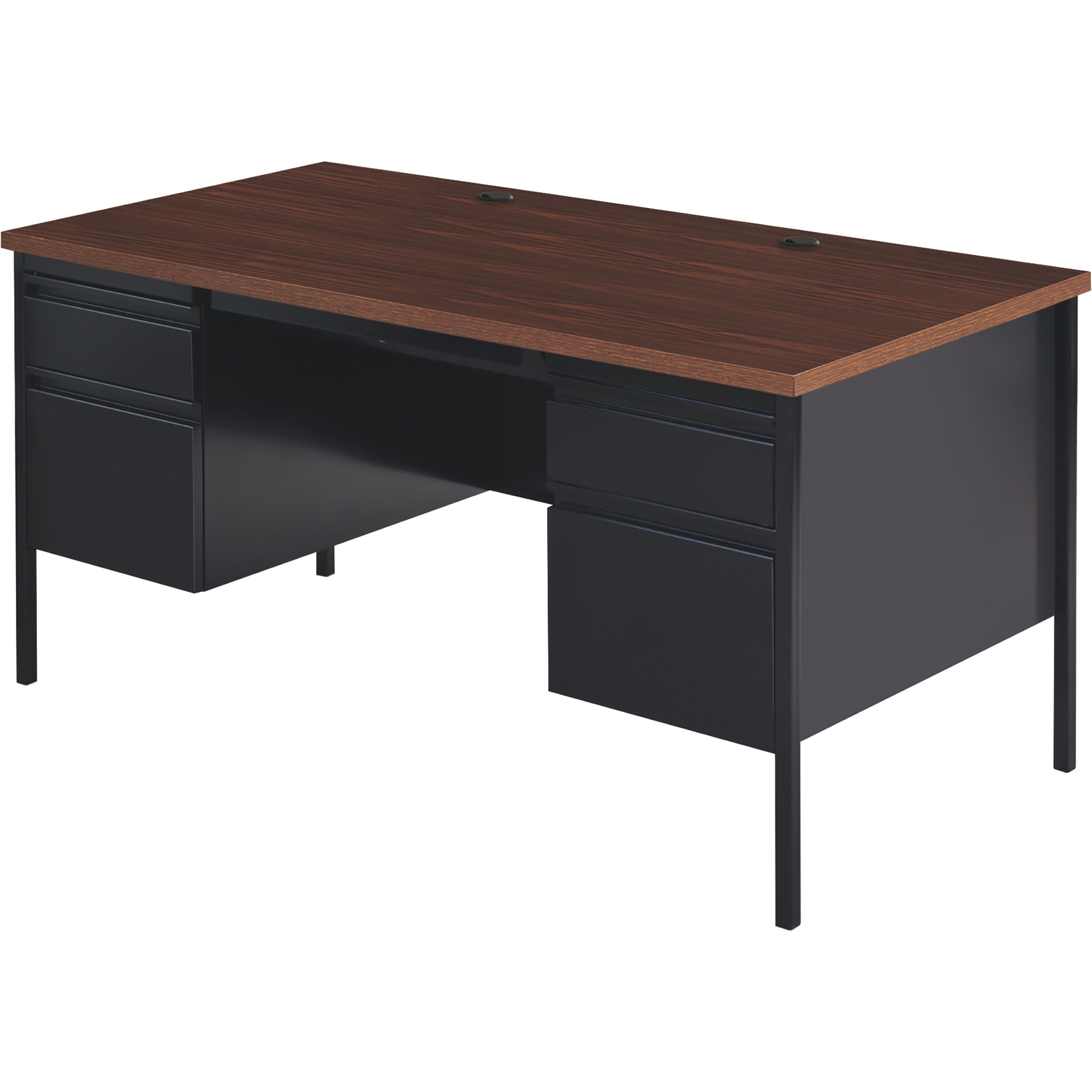 Traditional Pedestal Desk — Black/Walnut, 66Inch W x 30Inch D x 29 1/2Inch H, Model - Hirsh Industries 20101