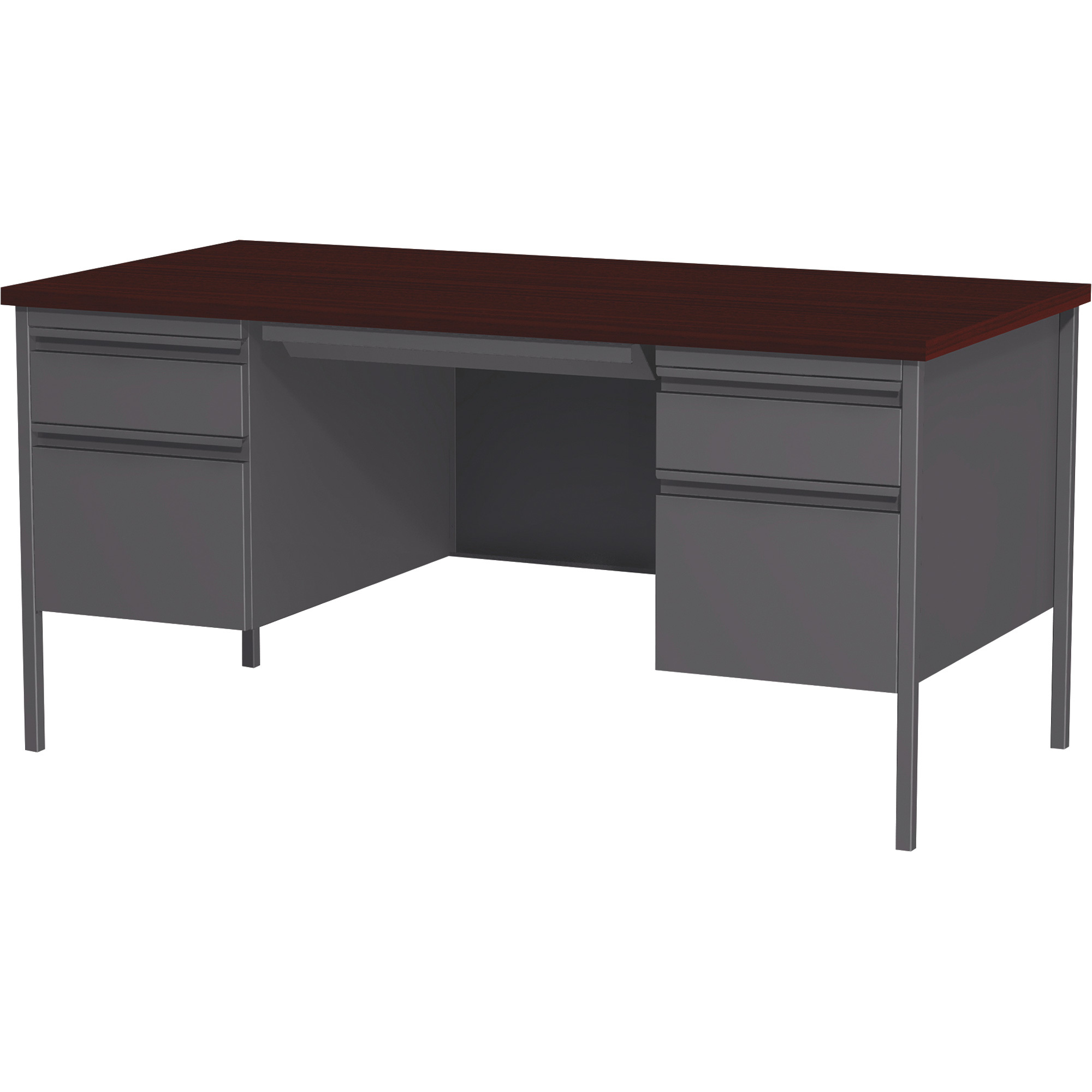 Traditional Pedestal Desk — Charcoal/Mahogany, 66Inch W x 30Inch D x 29 1/2Inch H, Model - Hirsh Industries 20102