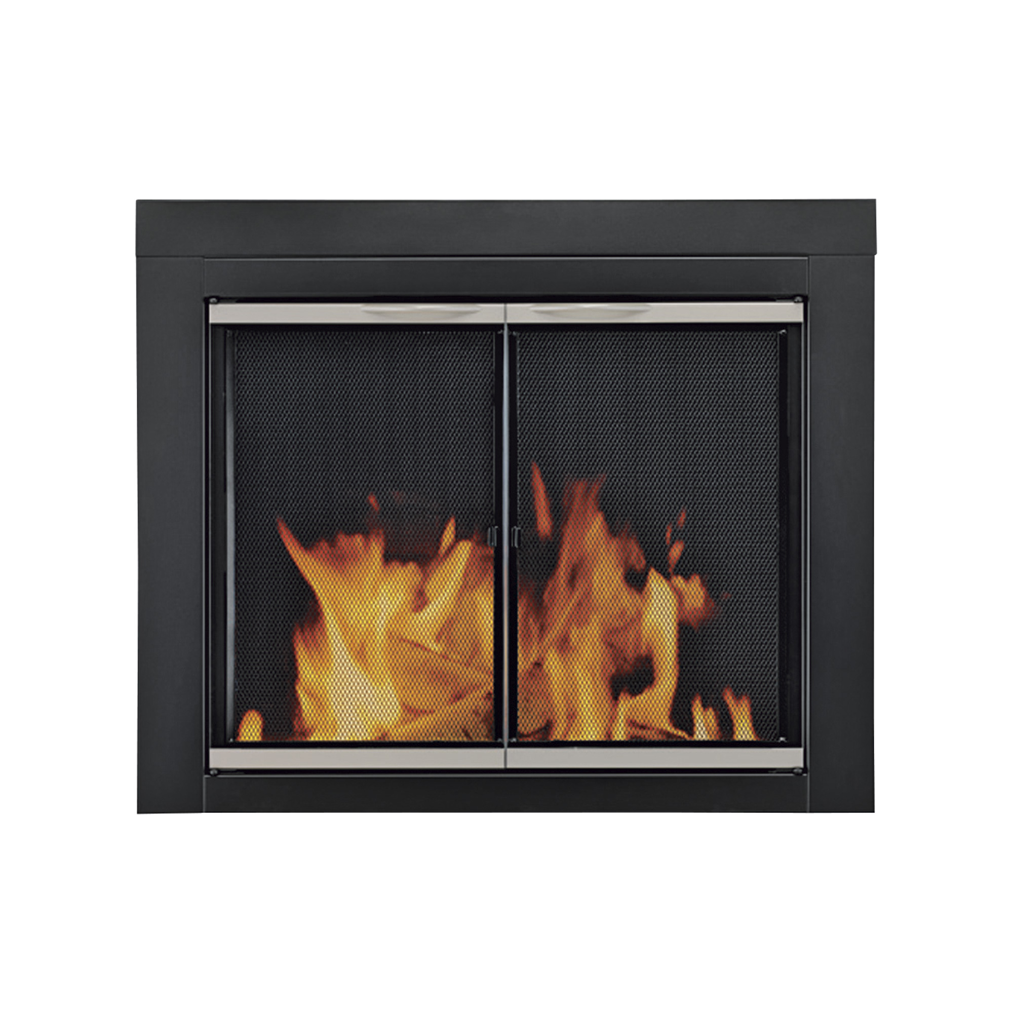 Alsip Fireplace Glass Door, For Masonry Fireplaces, Medium, Black with Satin Nickel Trim, Model AP-1131