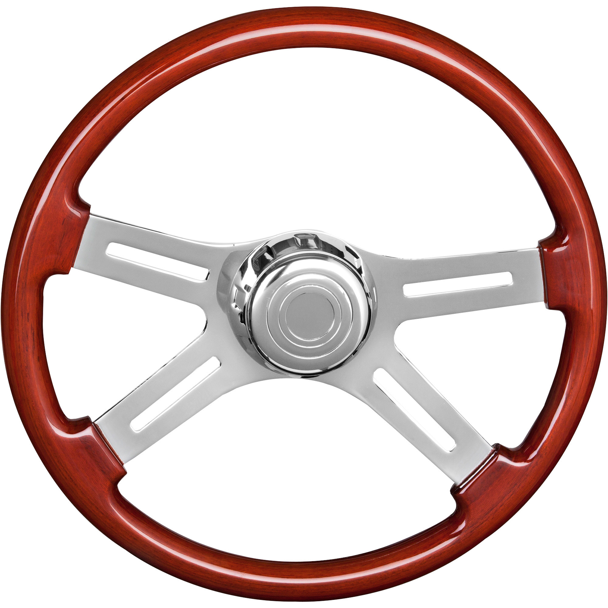 Roadmaster 18Inch Steering Wheel with Boss Kit and Horn Button â Fits Freightliner Trucks, Wood Finish with UV Protected Chrome Spokes, Model 29510