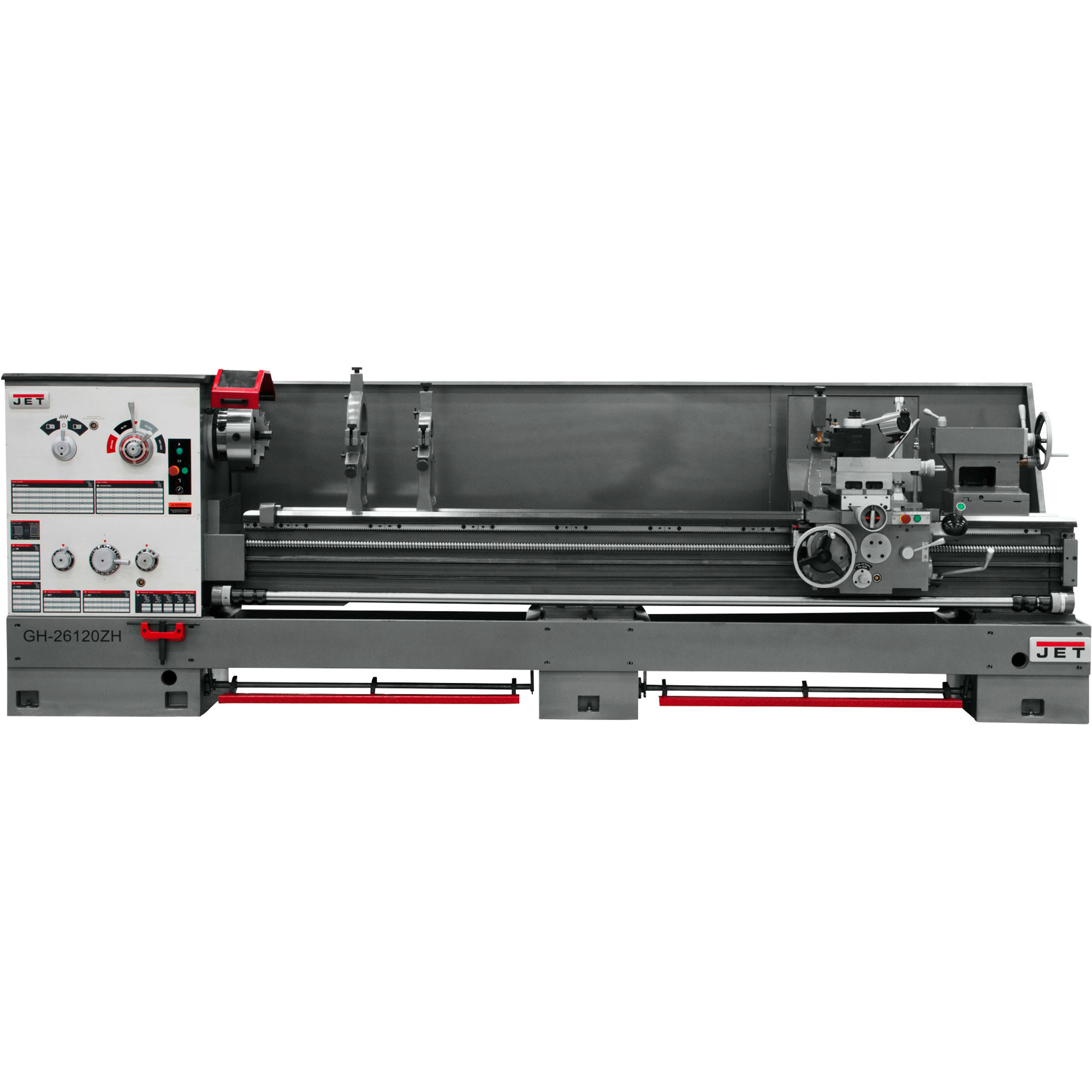 ZH-Series 4 1/8Inch Spindle Bore Lathe with Acu-Rite 203 DRO and Taper Attachment — 26Inch x 120Inch, Model GH-26120ZH/ - JET 321895