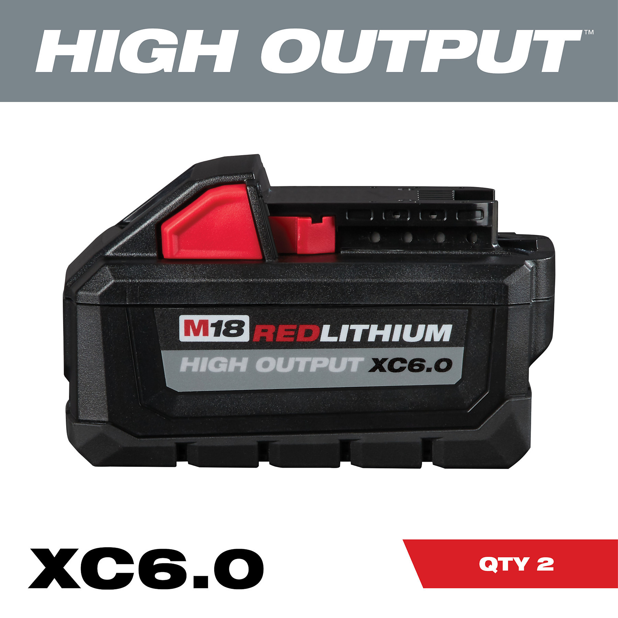 Milwaukee M18 REDLITHIUM High-Output XC6.0 Battery Pack, 2-Pack, 6.0Ah, Model 48-11-1862