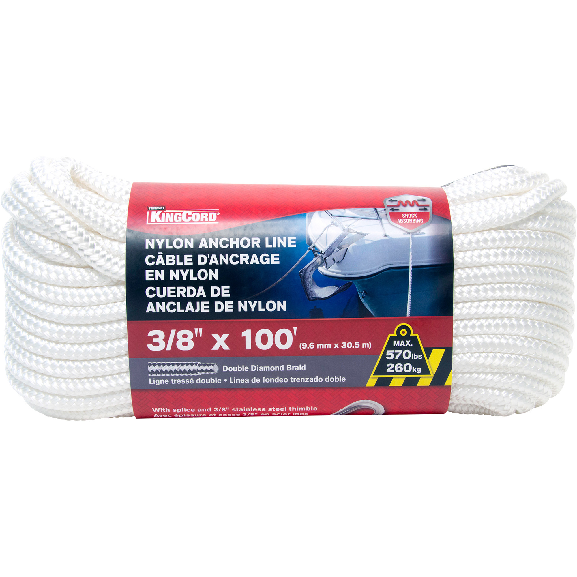 Mibro 3/8Inch x 100ft. Double Braid Nylon Anchor Line, Model 459021BG