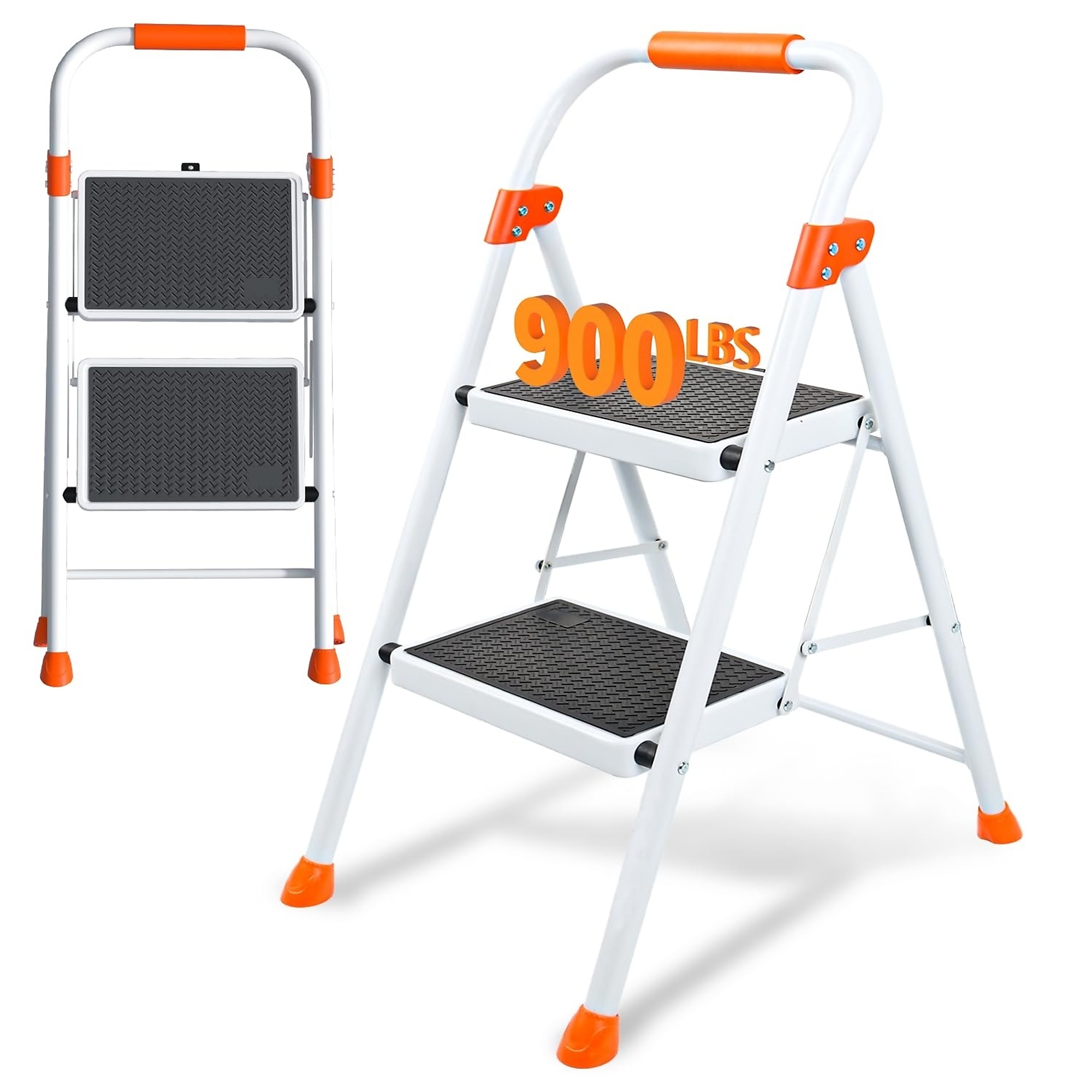 2 Step 900 lbs. Folding Ladder with Safety Lock and Cushioned Handle in ...