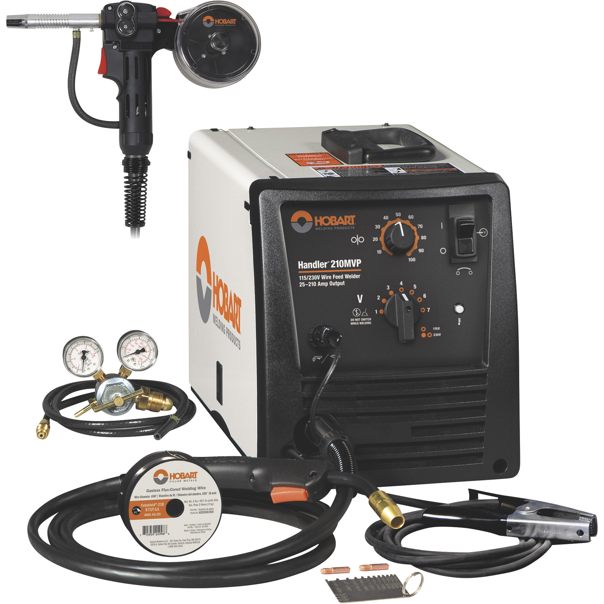 Hobart Handler 210MVP Flux-Core/MIG Welder with Multi-Voltage Plug and SpoolRunner 100 â Transformer, 115V/230V, 25â210 Amp Output, Model 951787