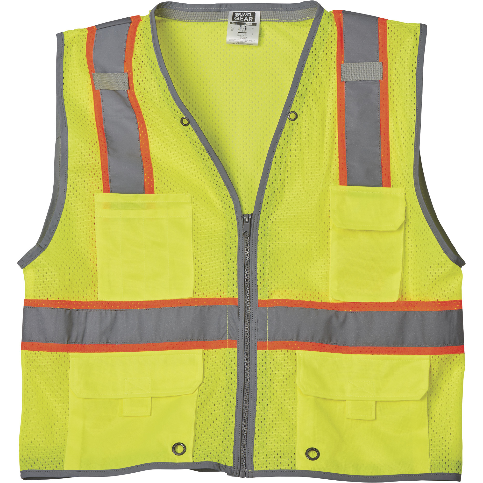 Gravel Gear Menâs Class 2 High Visibility Heavy-Duty 6-Pocket Vest â Lime, 2XL