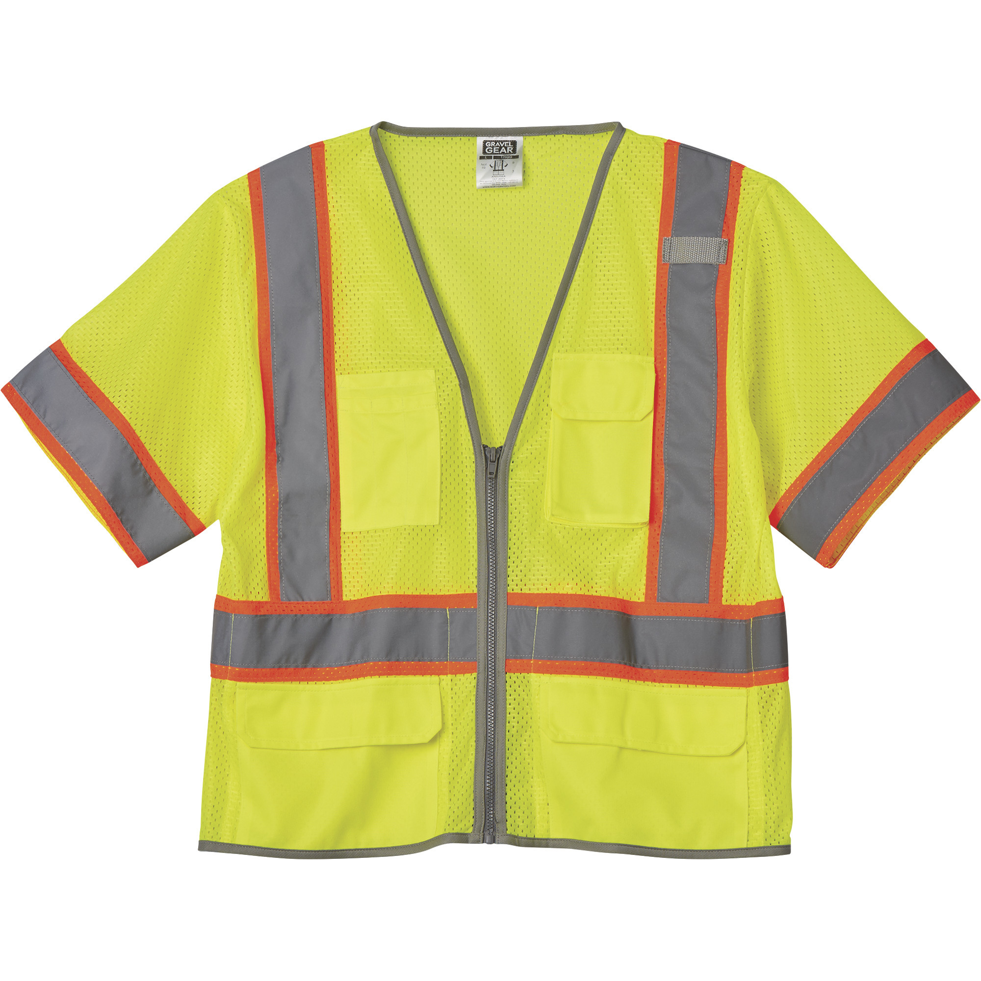 Gravel Gear Menâs Class 3 High Visibility 6-Pocket Vest â Lime, 2XL