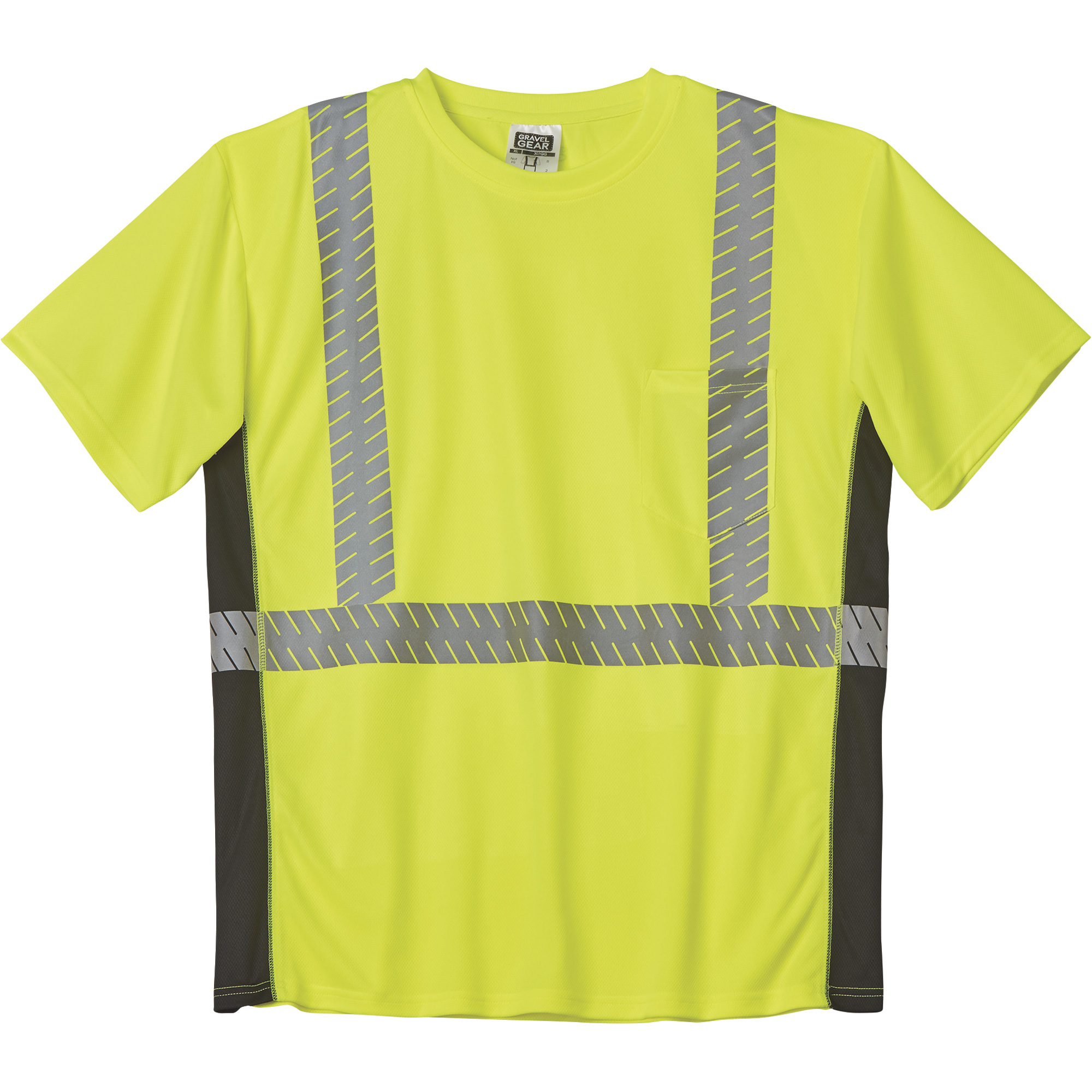 Gravel Gear Menâs Class 2 High Visibility Black-Side Short Sleeve T-Shirt â Lime/Black, XL