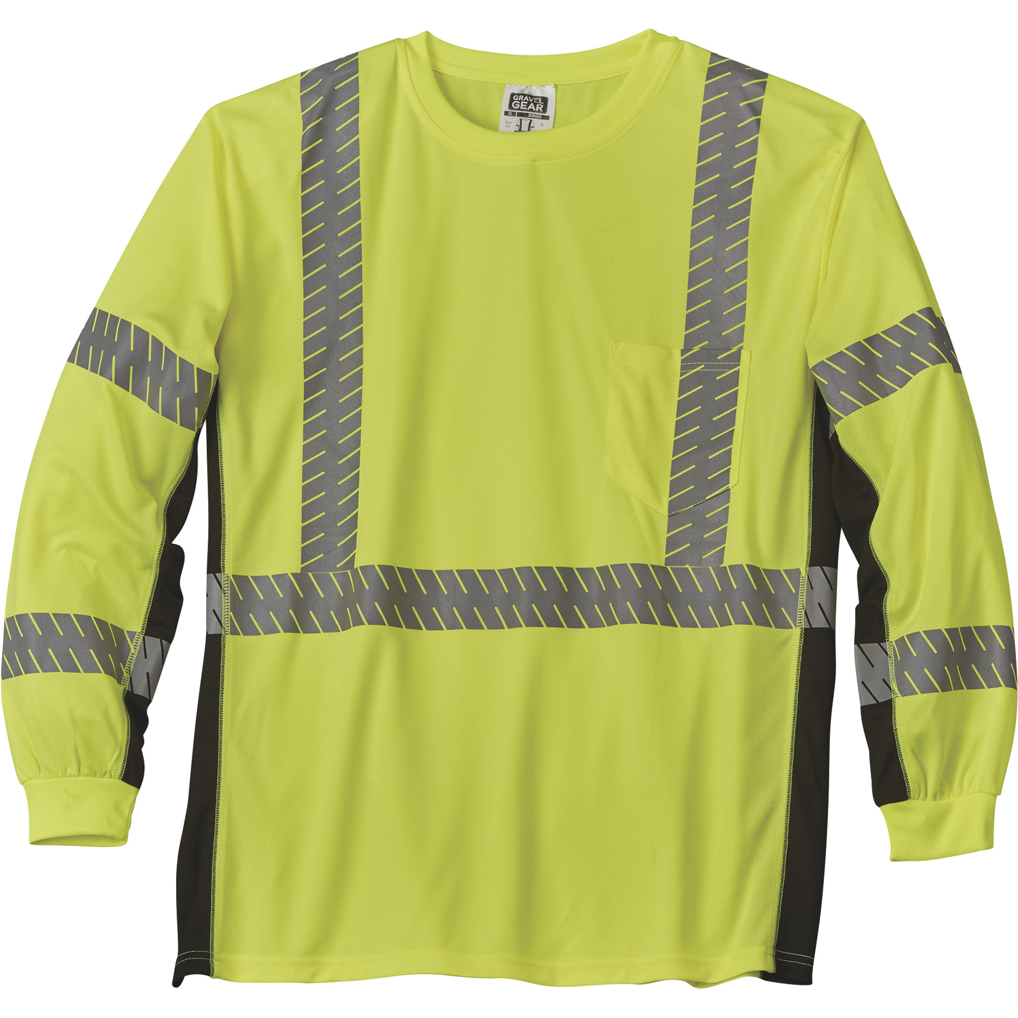 Gravel Gear HV Menâs Class 3 High-Visibility Black-Side Long-Sleeve T-Shirt â Lime, Size XL