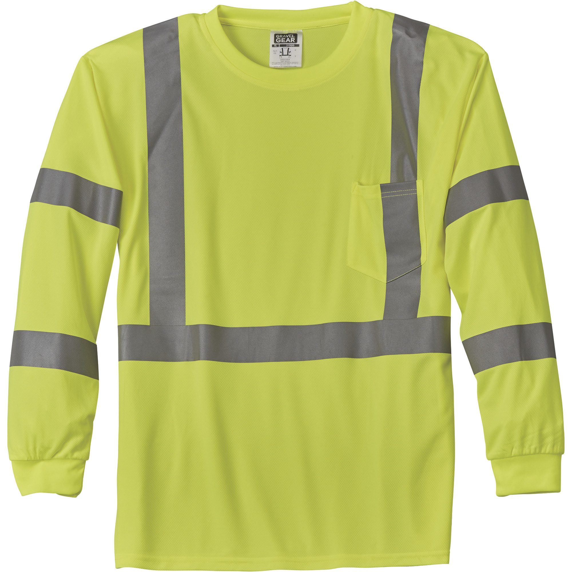Gravel Gear HV Menâs Class 3 High Visibility High-Performance Long Sleeve T-Shirt â Lime, 2XL