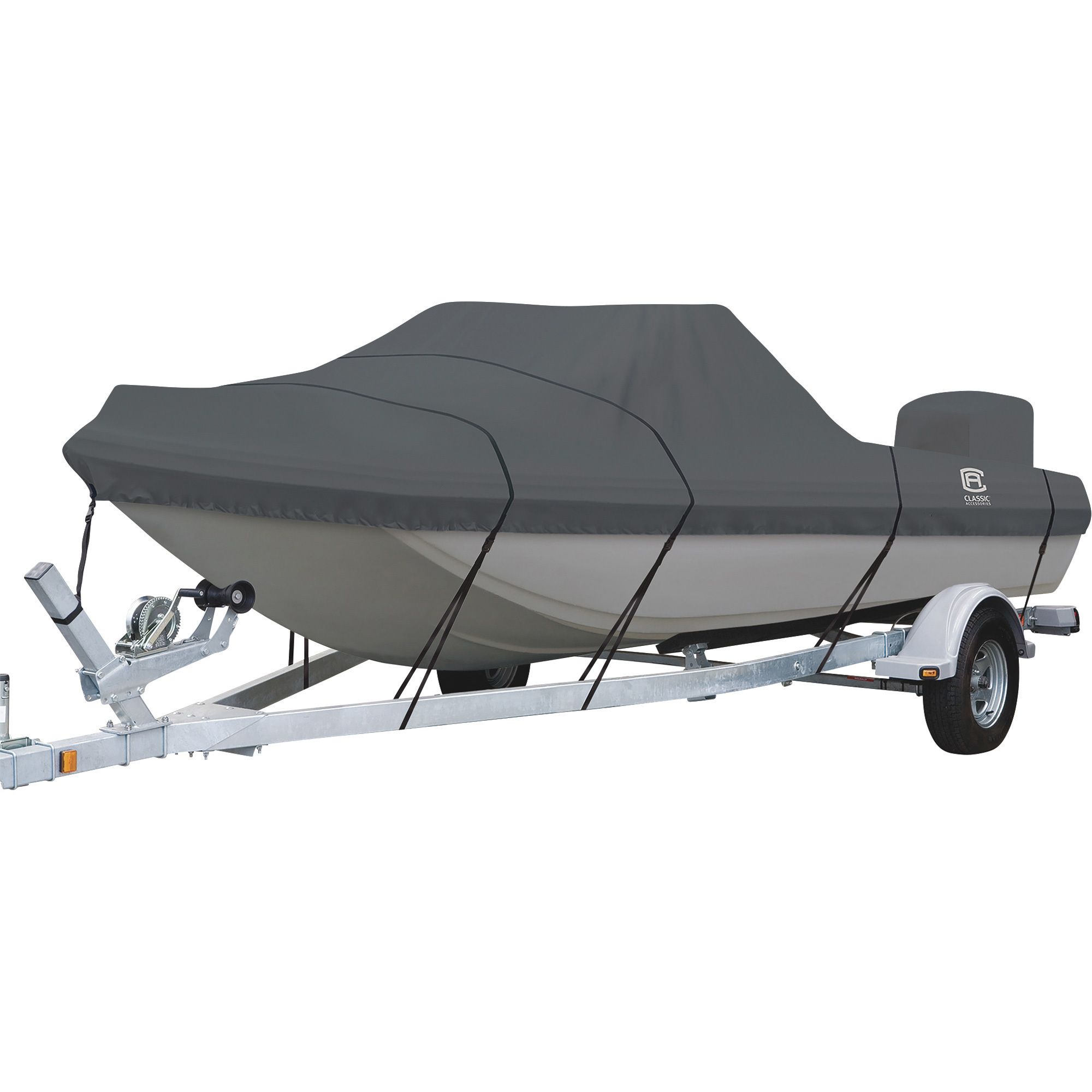 Classic Accessories StormPro Trailerable Boat Cover, Fits 13ft.6Inch L to 14ft.6Inch L x 73Inch W Tri-Hull Outboard Boats, Model 20-386-090801-RT