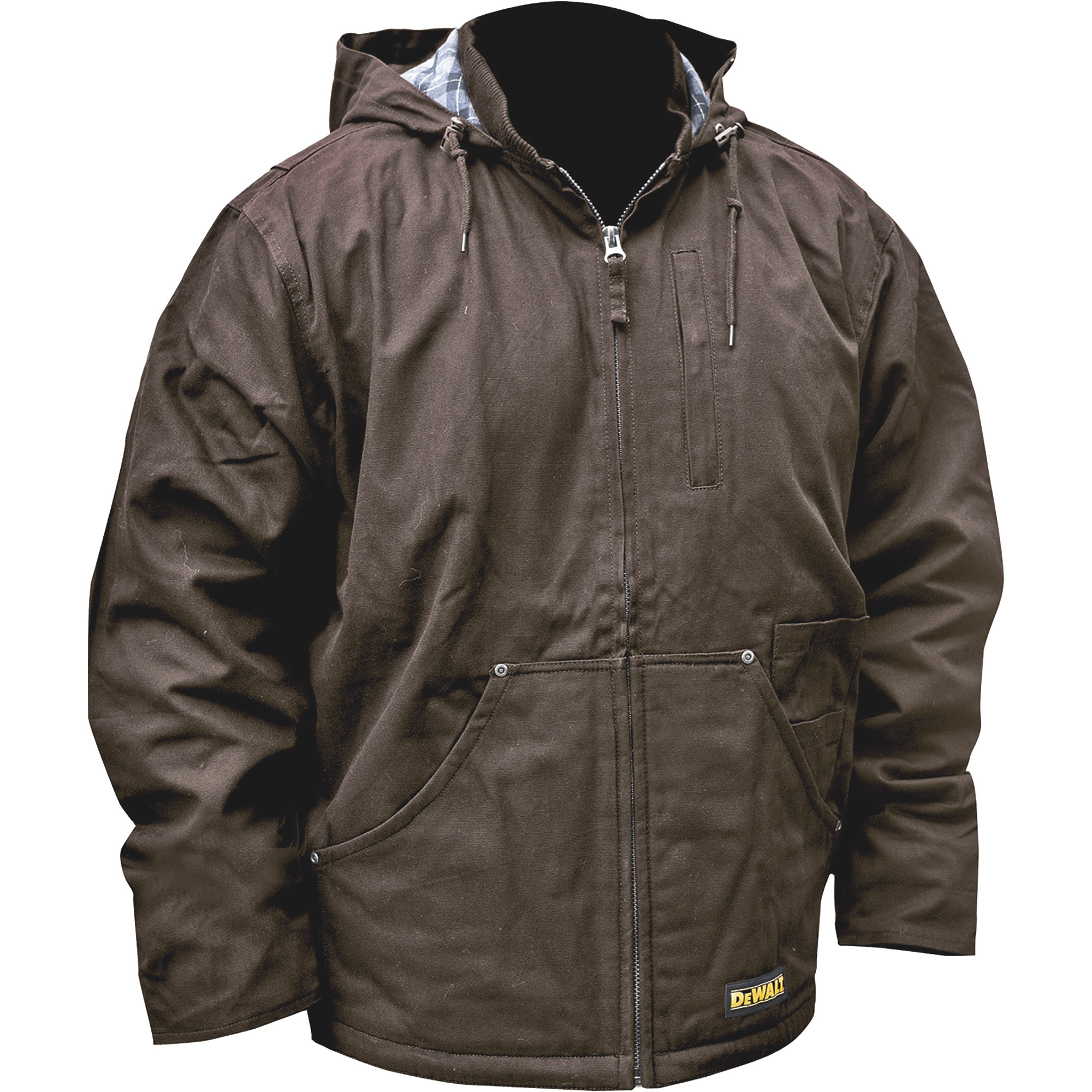 DEWALT Men's Heated Heavy-Duty Hooded Duck Jacket with Fleece Lining â Tobacco, XL, Model DCHJ076AT1D-L