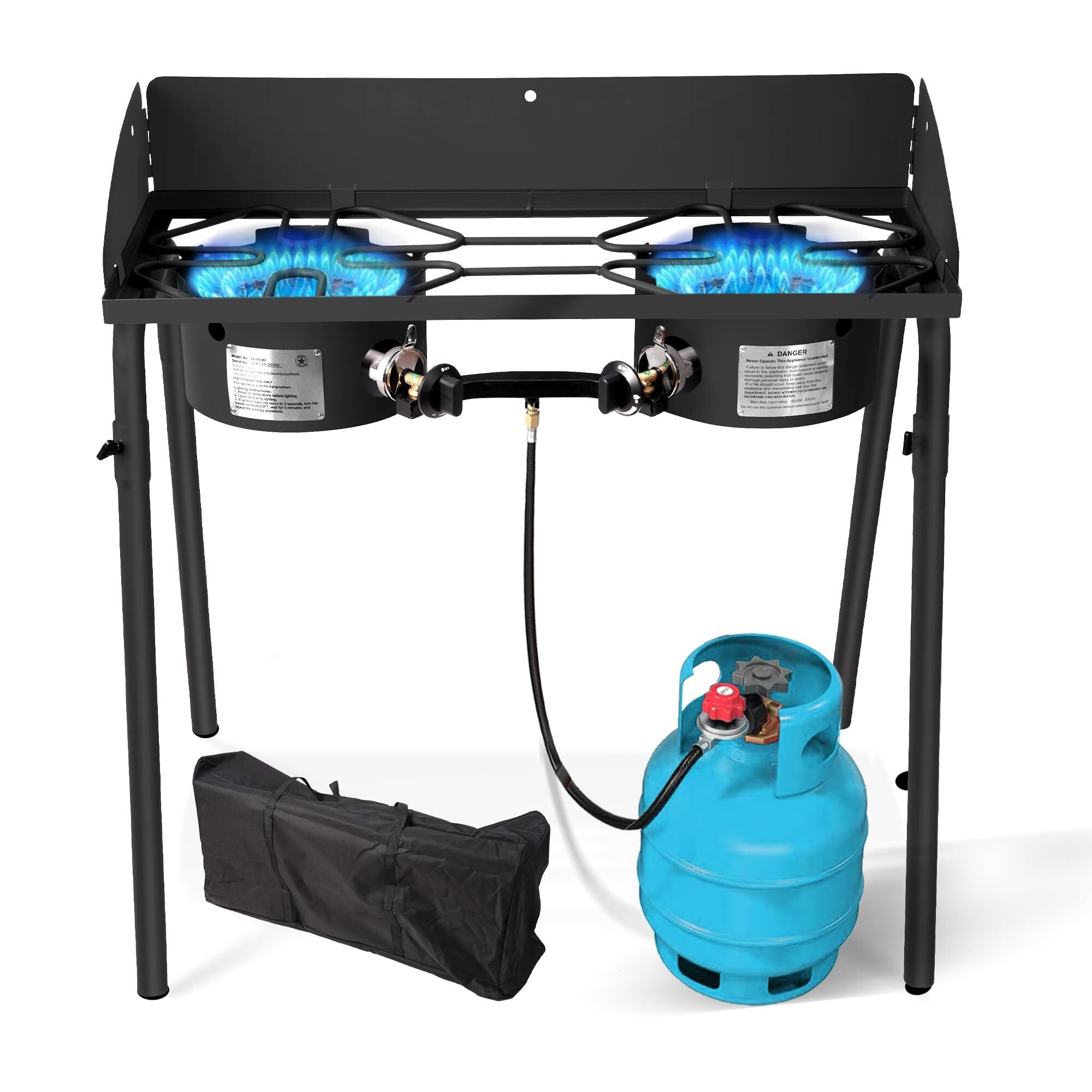 Red Mountain Valley Two Burner Outdoor Portable Camping Gas Stove with Removable Legs, Carrying Bag and Windshield, Camping Stove Propane for Cooking, CSA Certified, Outdoor Propane Burner 2 stove
