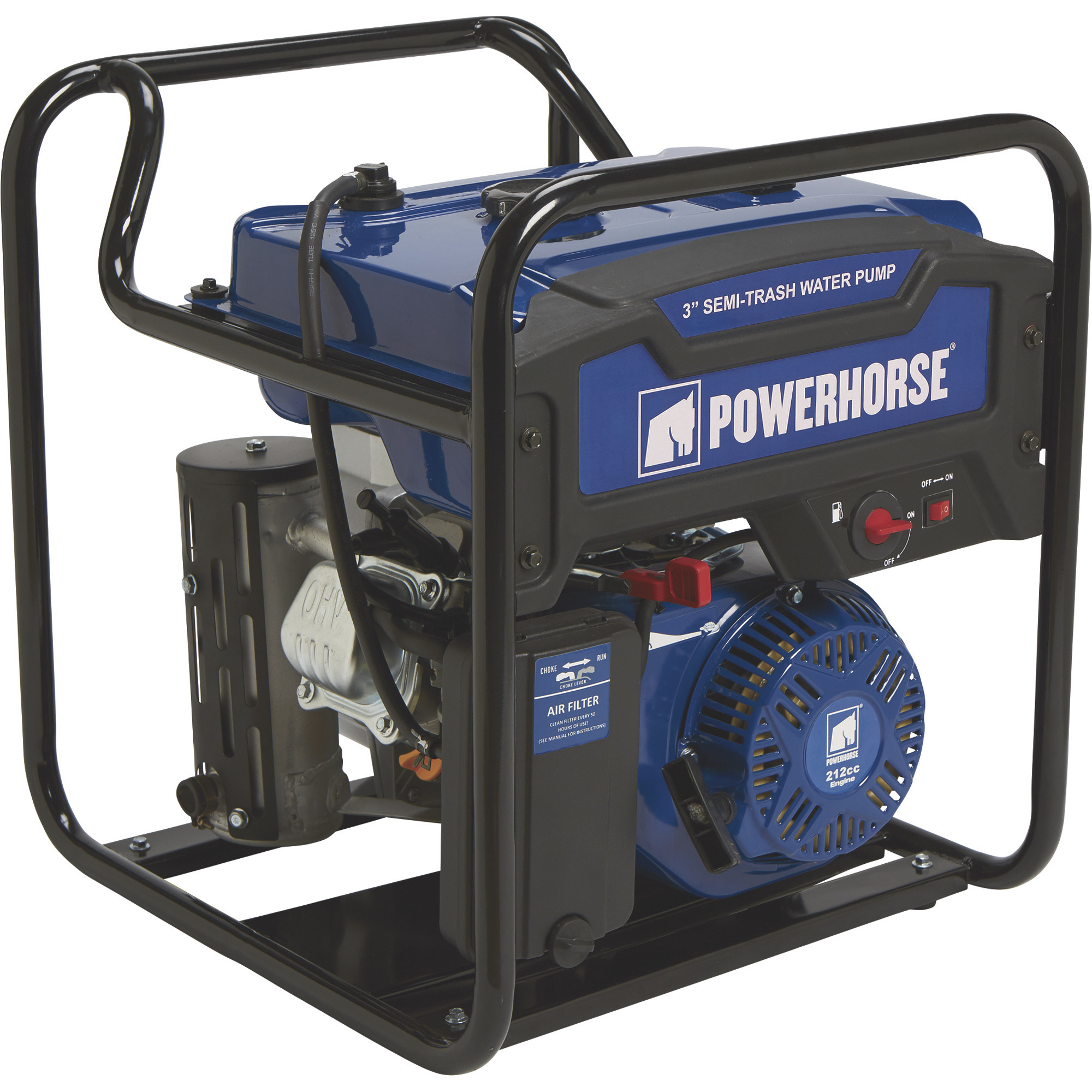 Powerhorse Extended Run Semi-Trash Water Pump, 3Inch Ports, 14,160 GPH, 5/8Inch Solids Capacity, 212cc OHV Engine, Model DS30