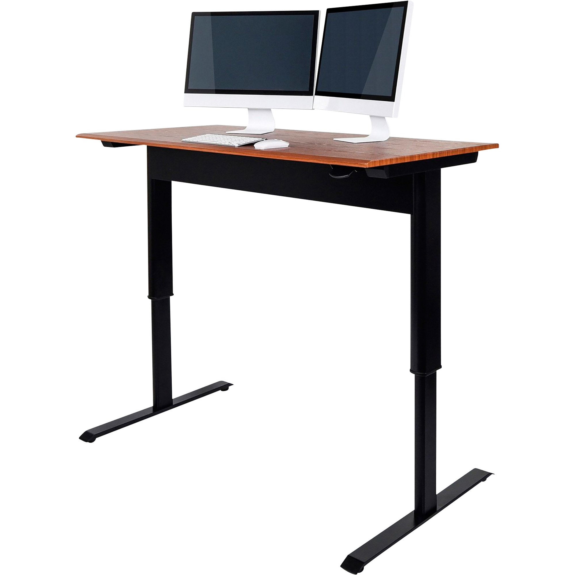 Pneumatic Adjustable Height Standing Desk — Black/Teak, 56Inch W x 29.5Inch D x 27.5–44.5Inch H, Model - Luxor SPN56F-BK/TK