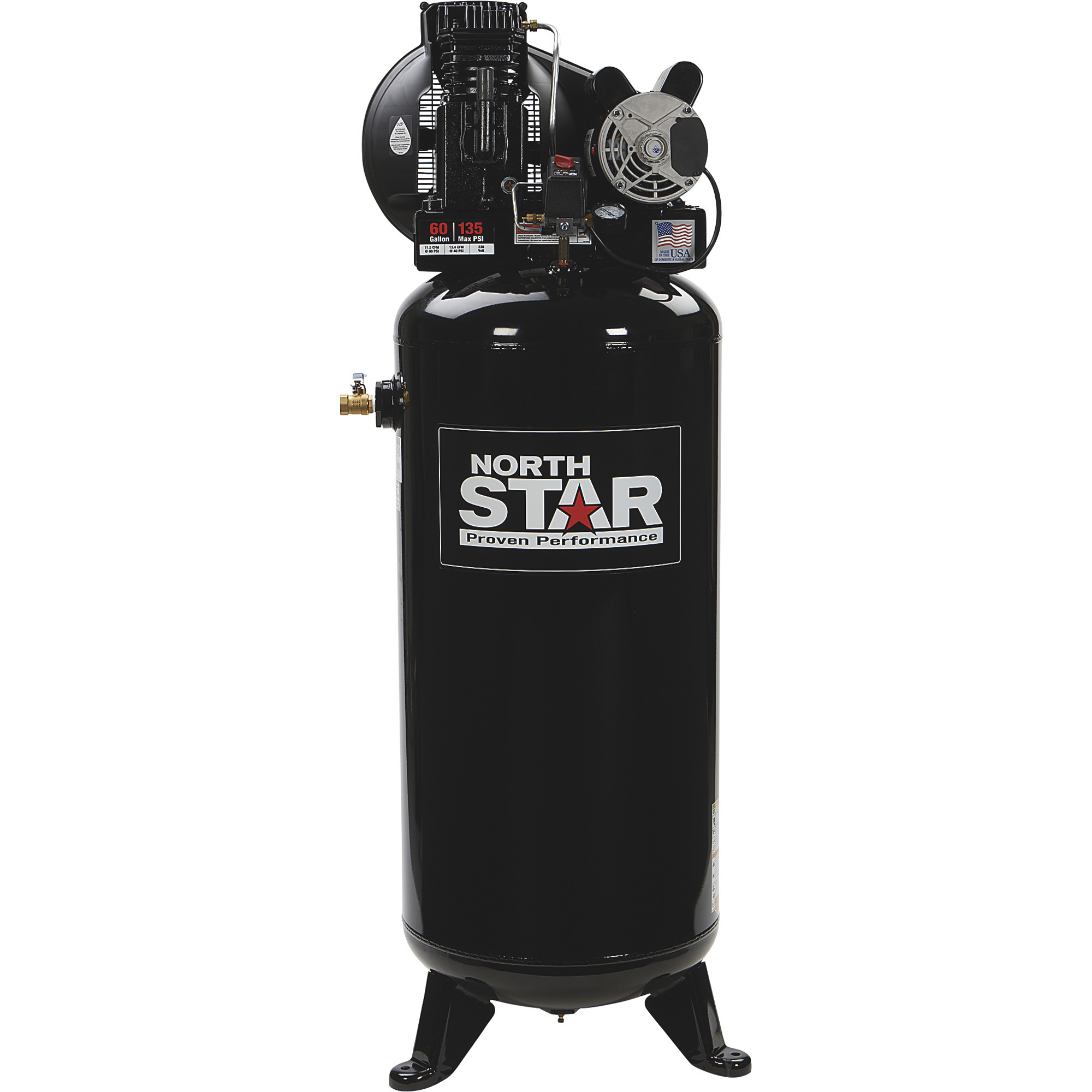 NorthStar Electric Air Compressor, 3.7 HP, 230 Volt, 1 Phase, 60-Gallon Vertical Tank