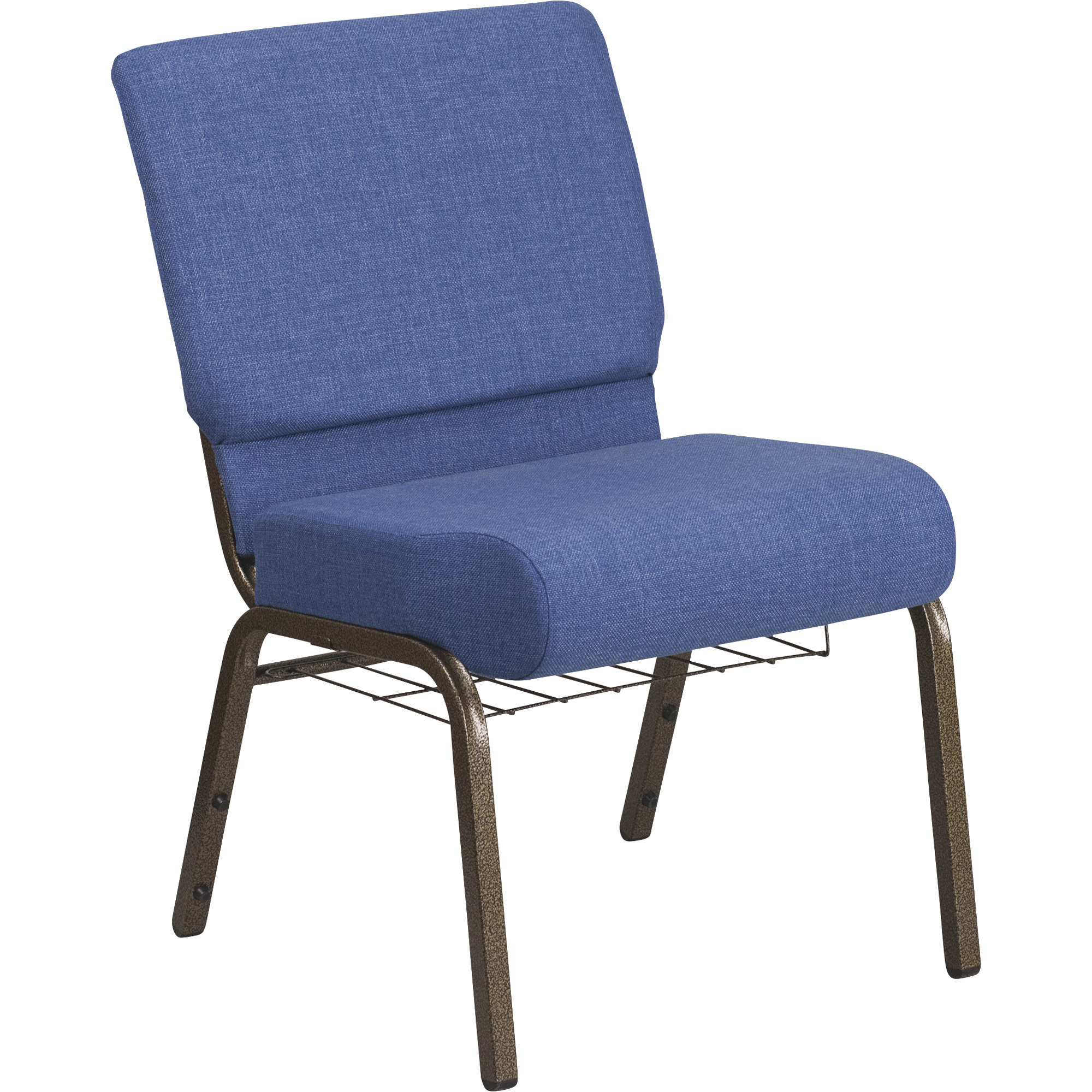 Flash Furniture Fabric Church Chair with Cup/Book Rack â Blue w/Gold Vein Frame, 21 1/4Inch W x 25Inch D x 33 1/4Inch H, Model FCH2214GVBLUB