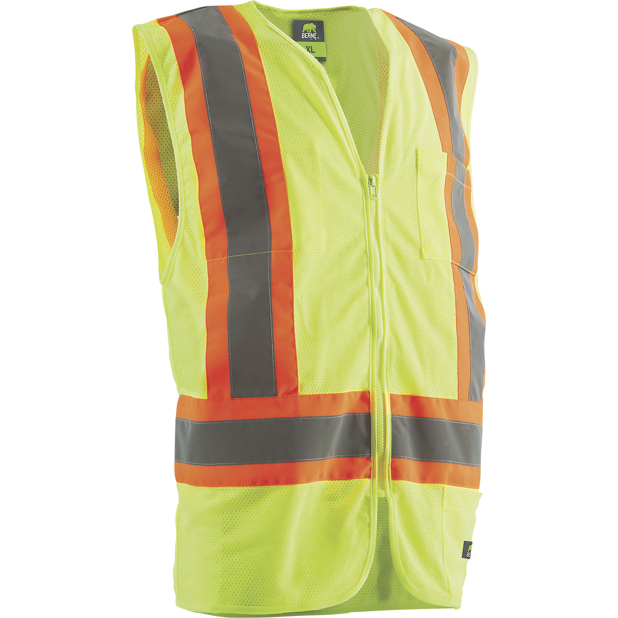 Berne Men's Class 2 High Visibility 2-Tone Safety Vest â Orange/Lime, Large, Model HVV046YWBT