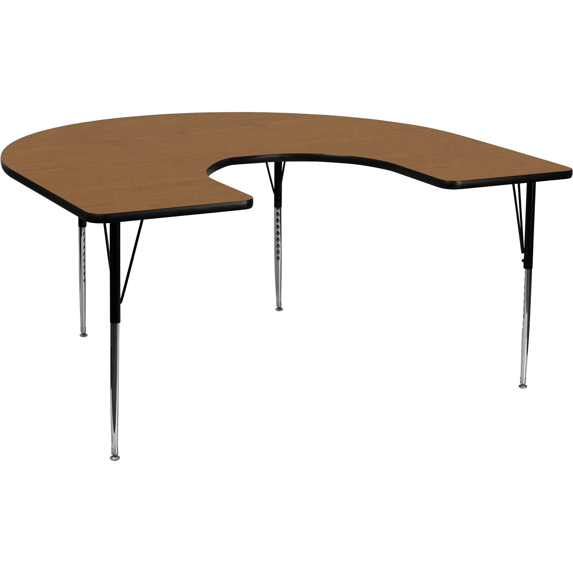 Horseshoe-Shaped Activity Table — Oak, 60Inch W x 66Inch D x 21 1/8Inch–30 1/8Inch H, Model - Flash Furniture XUA6066HRSOAKTA