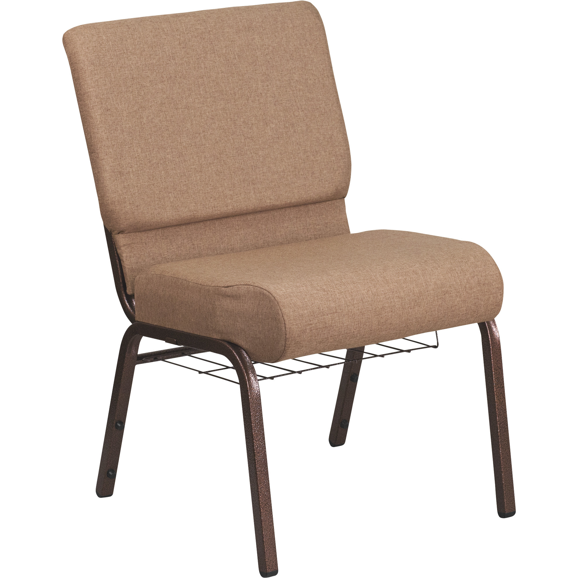 Flash Furniture Fabric Church Chair with Cup/Book Rack — Caramel w/Copper Vein Frame, 21 1/4Inch W x 25Inch D x 33 1/4Inch H, Model FCH2214CVBRNB -  FD-CH0221-4-CV-BN-BAS-GG
