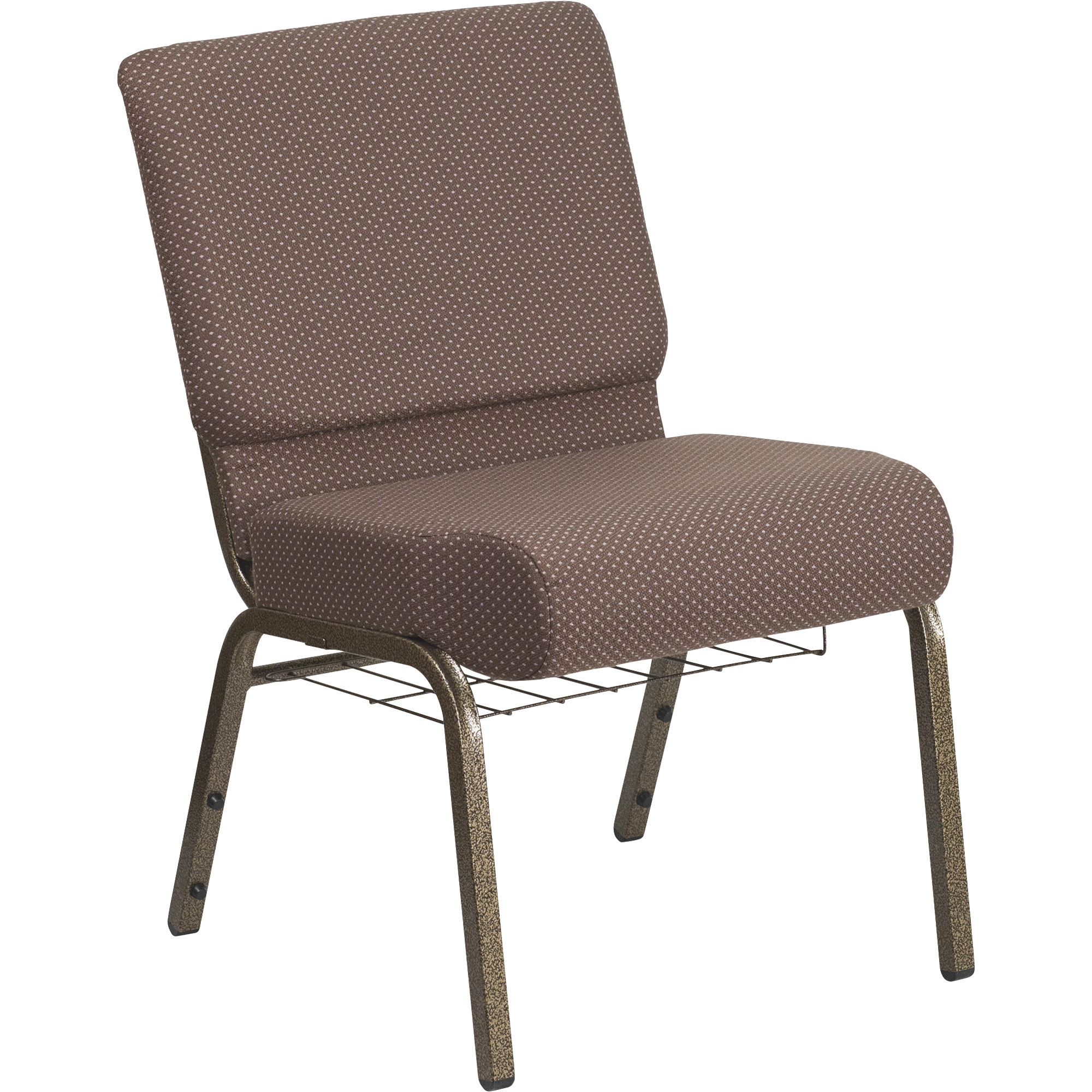 Flash Furniture Fabric Church Chair with Book Rack â Brown Dot/Gold Vein Frame, 21 1/4Inch W x 25Inch D x 33Inch H, Model FCH2214GVBNDTB