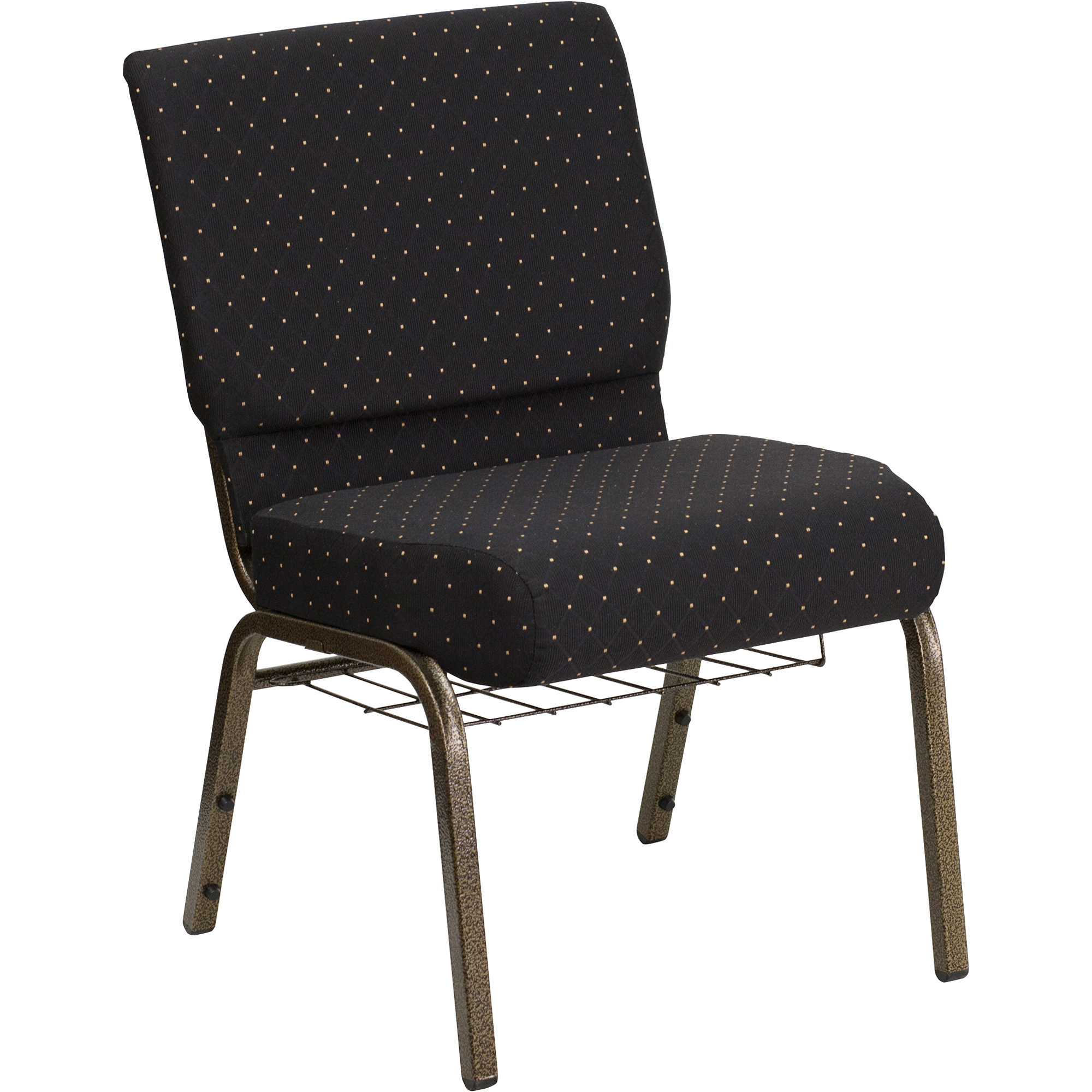 Flash Furniture Fabric Church Chair with Cup/Book Rack â Black Dot w/Gold Vein Frame, 21 1/4Inch W x 25Inch D x 33 1/4Inch H, Model FCH2214GV806B