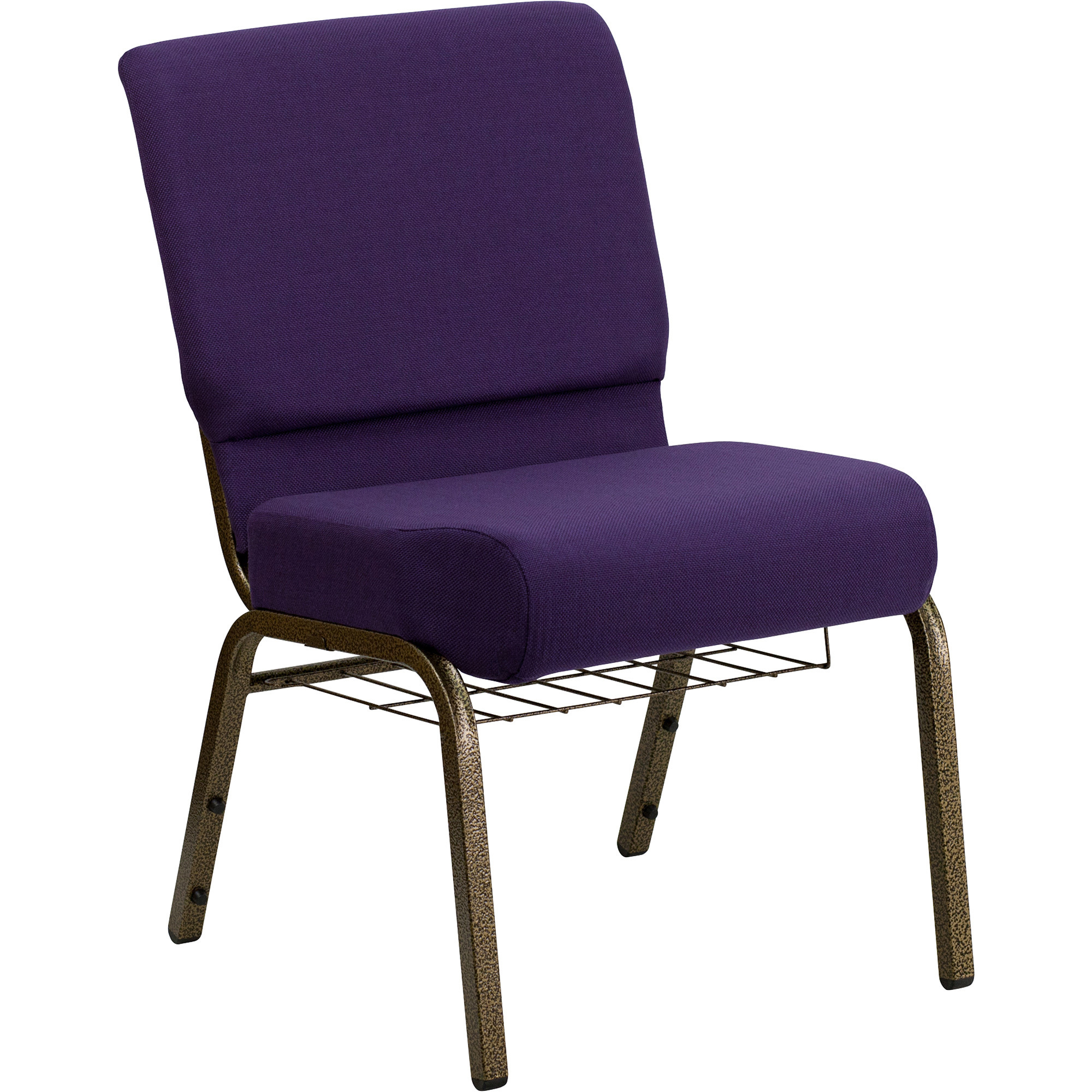 Flash Furniture Fabric Church Chair with Cup/Book Rack — Royal Purple w/Gold Vein Frame, 21 1/4Inch W x 25Inch D x 33 1/4Inch H, Model FDCH2214GVROYB -  FD-CH0221-4-GV-ROY-BAS-GG