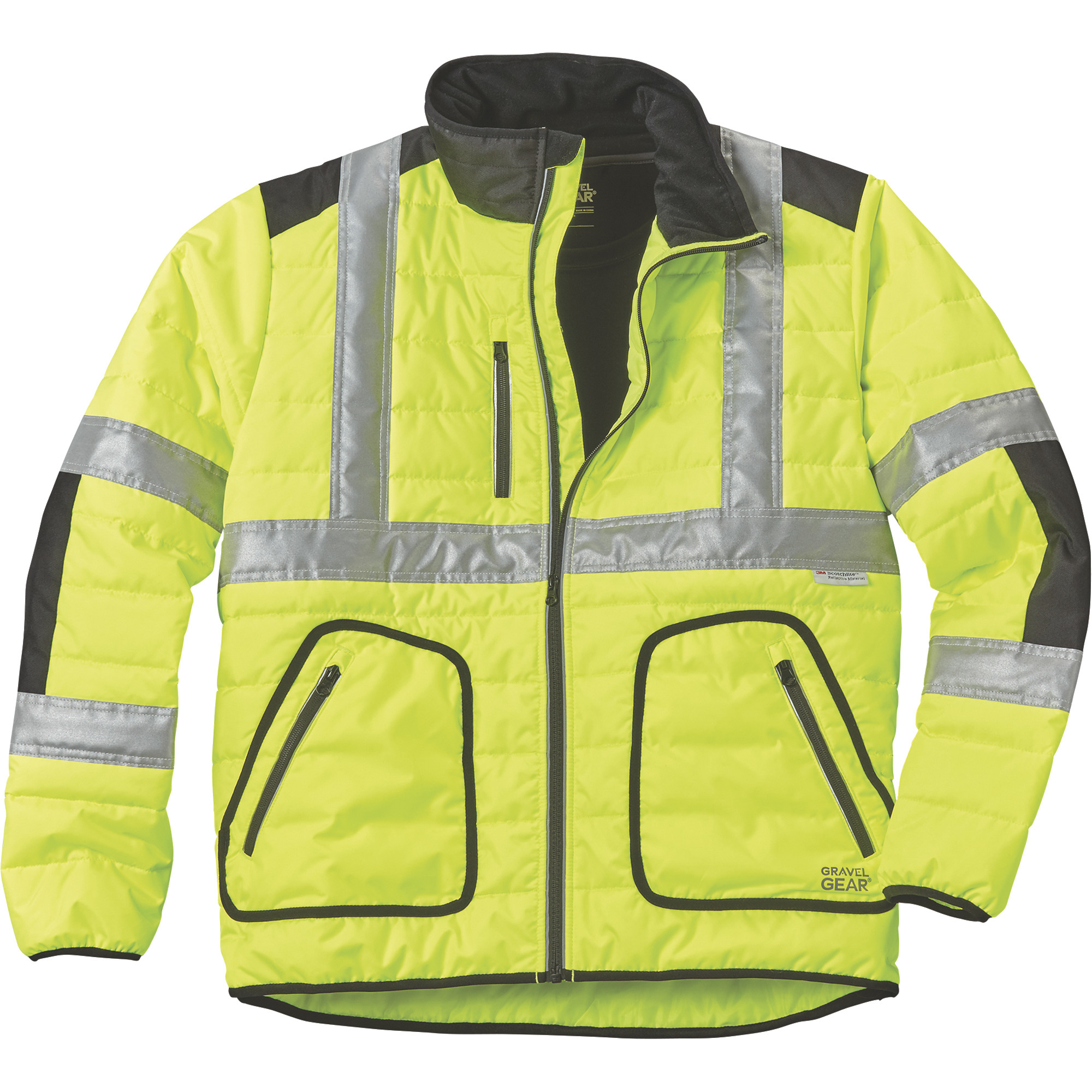 Gravel Gear Menâs Class 3 High Visibility Quilted Jacket with 3M Reflective Tape â Lime, XL