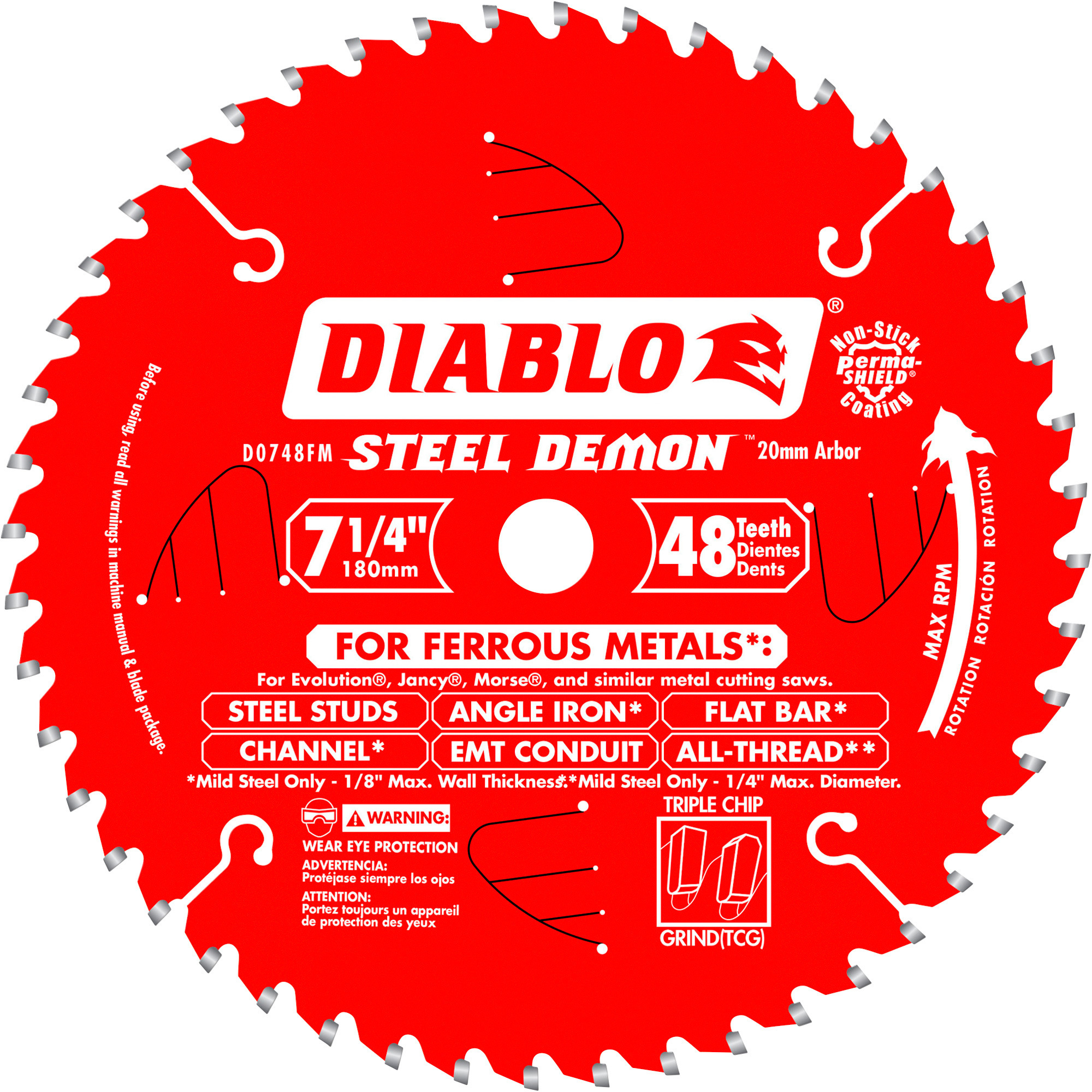 Diablo Steel Demon Cermet Metal and Stainless Steel Cutting Circular Saw Blade, 7 1/4Inch, 48 Tooth, Model D0748CFX